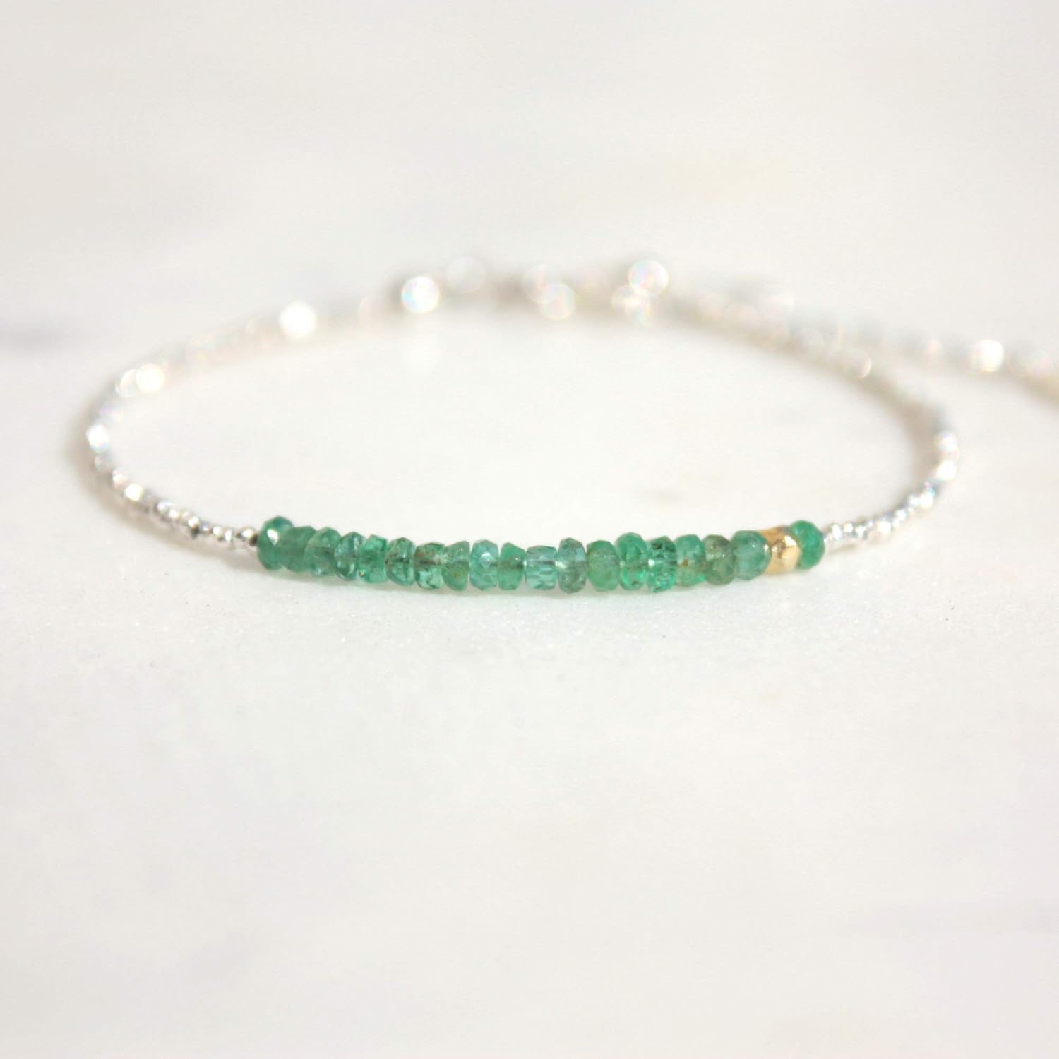 Genuine Emerald Bracelet Sterling Silver Beads Dainty Bracelet Genuine Emerald Beaded bracelet