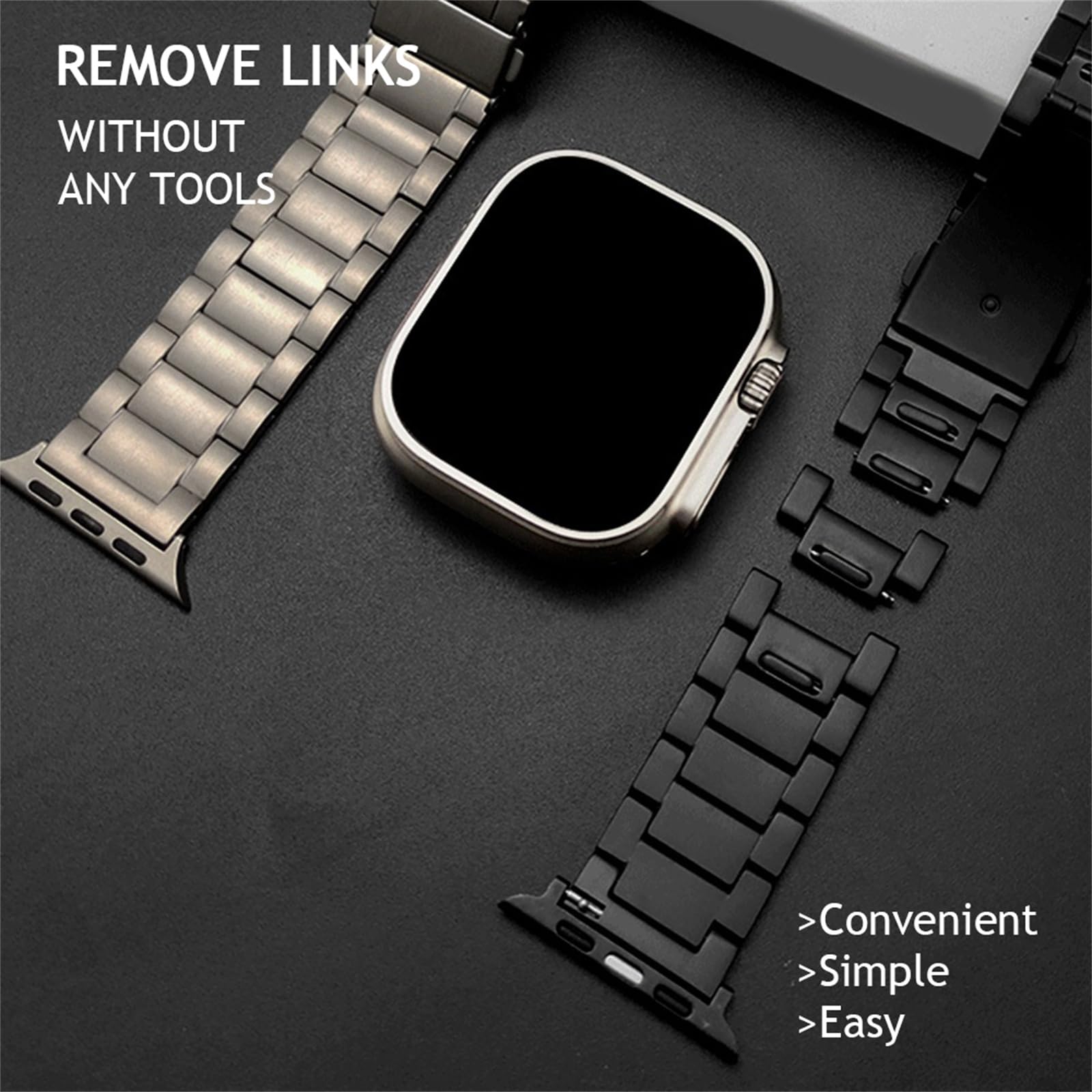Kompatybilny z Apple Watch Band 49 mm, 45 mm, 44 mm, 42 mm, 41 mm, 40 mm, 38 mm, tytanowy pasek Quick Release do iWatch Ultra 1 2 SE Series 9, 8, 7, 6, 5, 4, 3, 2, 1