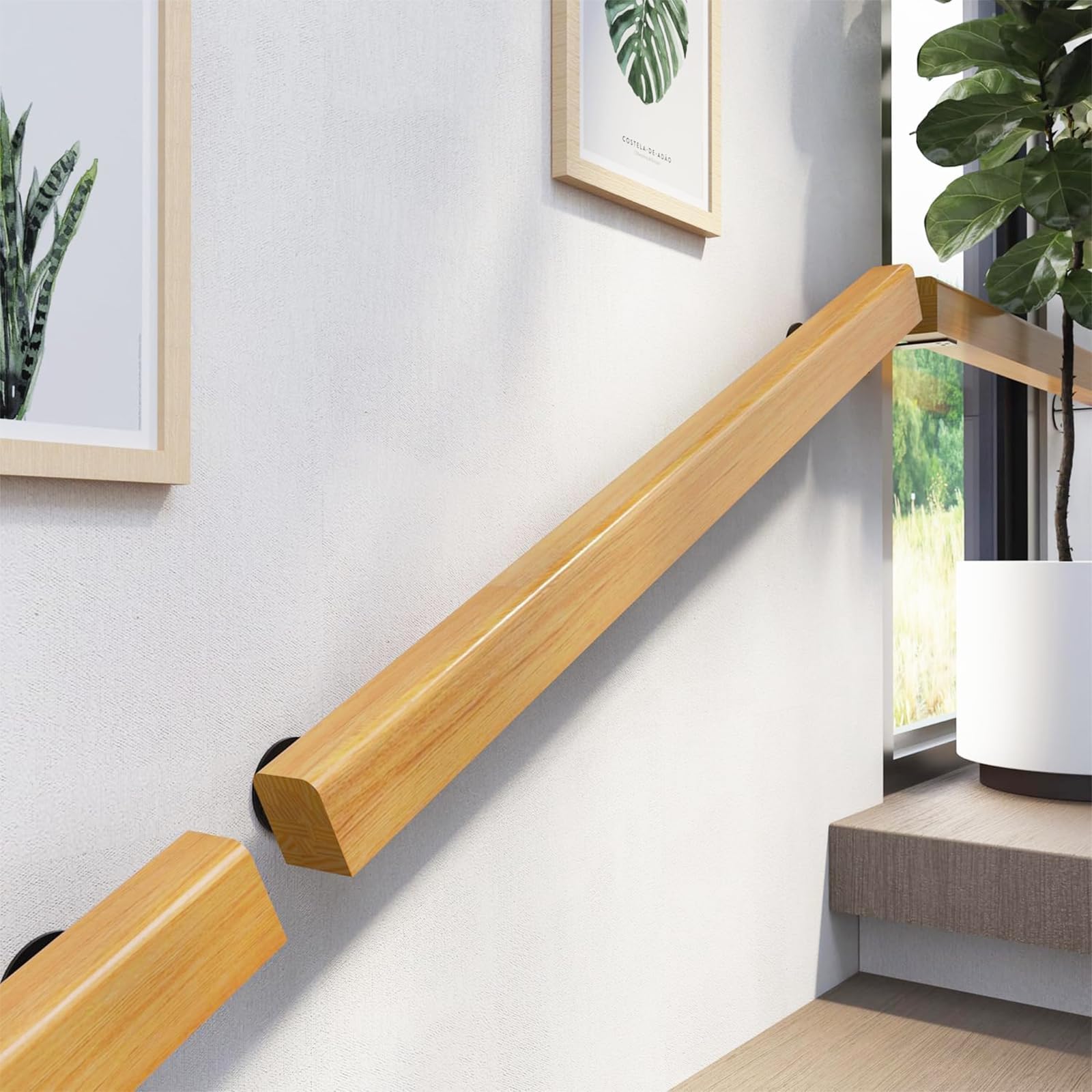 3FT Premium Solid Wood Handrails for Indoor Stairs, Handling Over 500 pounds Safety Wall Mount Handrail Dollar for Stairway, Garden Corridor, Lofts Decking, Kindergarten