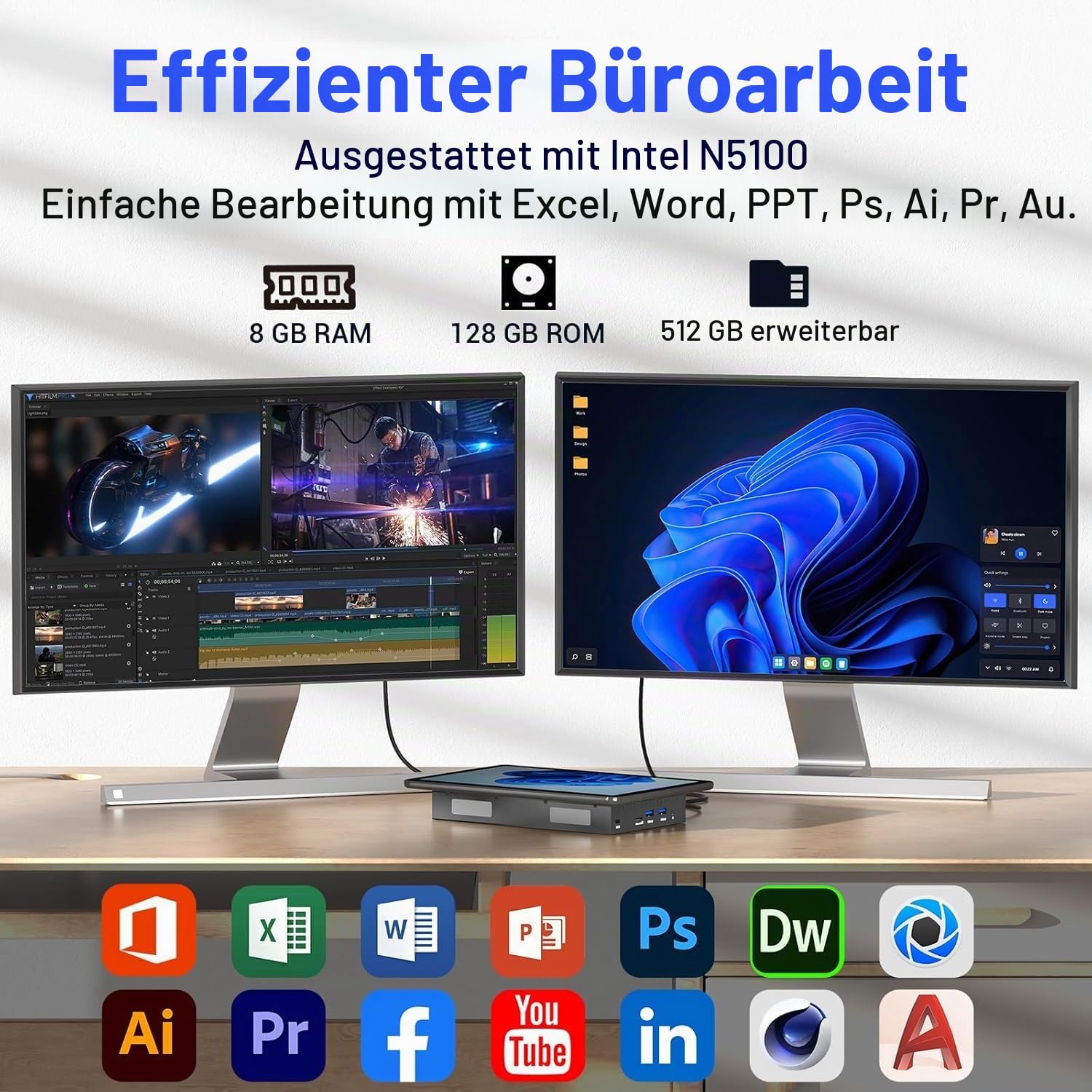 10,1-Zoll Industrie-Einbau-Panel-PC mit Windows 11, 10-Punkt-Touchscreen, Celeron N5100, 8 GB RAM, 128 GB ROM, Dual HDMI 2.0, WiFi 5 und Bluetooth 5.0 – ideal für Büro, Automatisierung, Kiosk, Bar