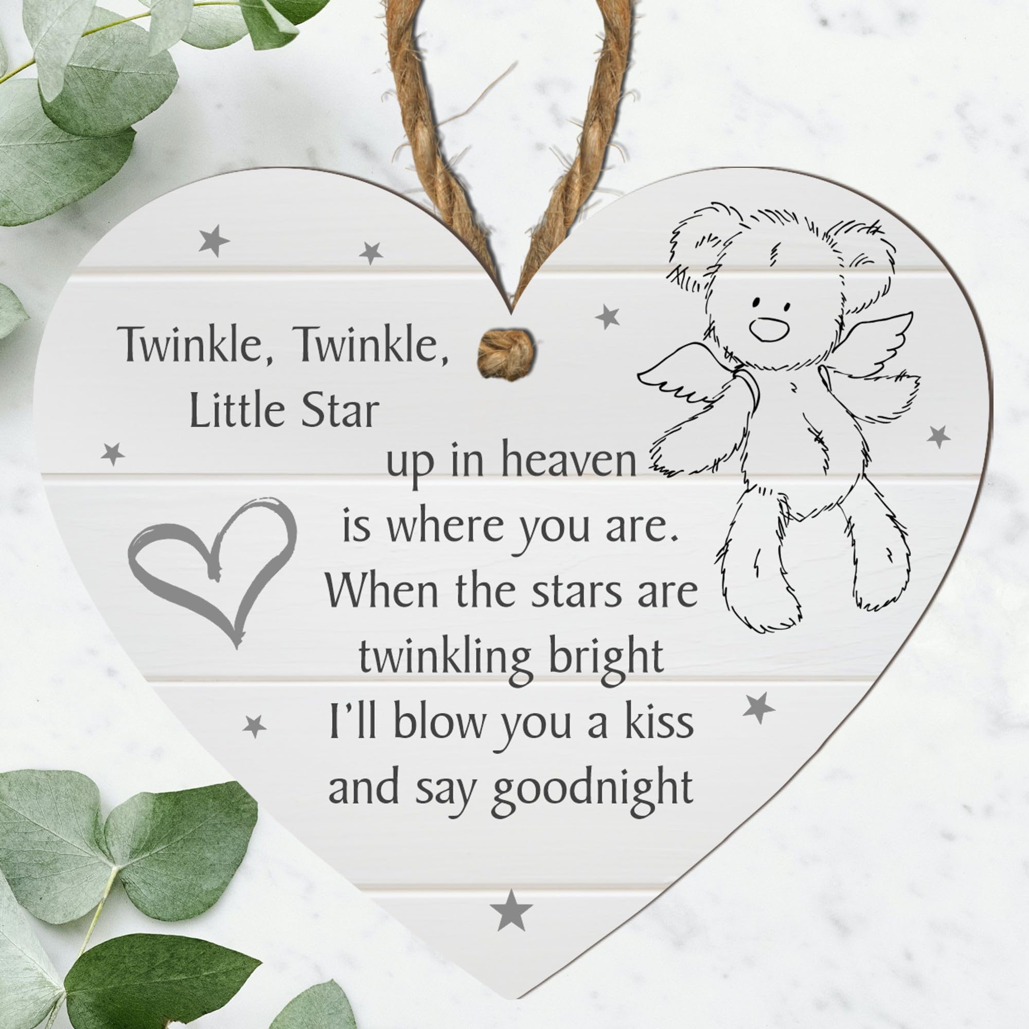 Baby Memorial Plaque - Twinkle Twinkle Little Star Keepsake | Custom Colour Options: Grey, Beige, Blue, Pink Snowflakes, Multicoloured | Angel Teddy Bear (Grey, Large: 23 cm (H) × 20 cm (W))