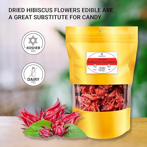 Miniatura 4 de WOODCHA Roselle, hibisco confitado, flores comestibles secas, flores comestibles de hibisco, decoraciones para tartas, alimentos de hibisco, flores