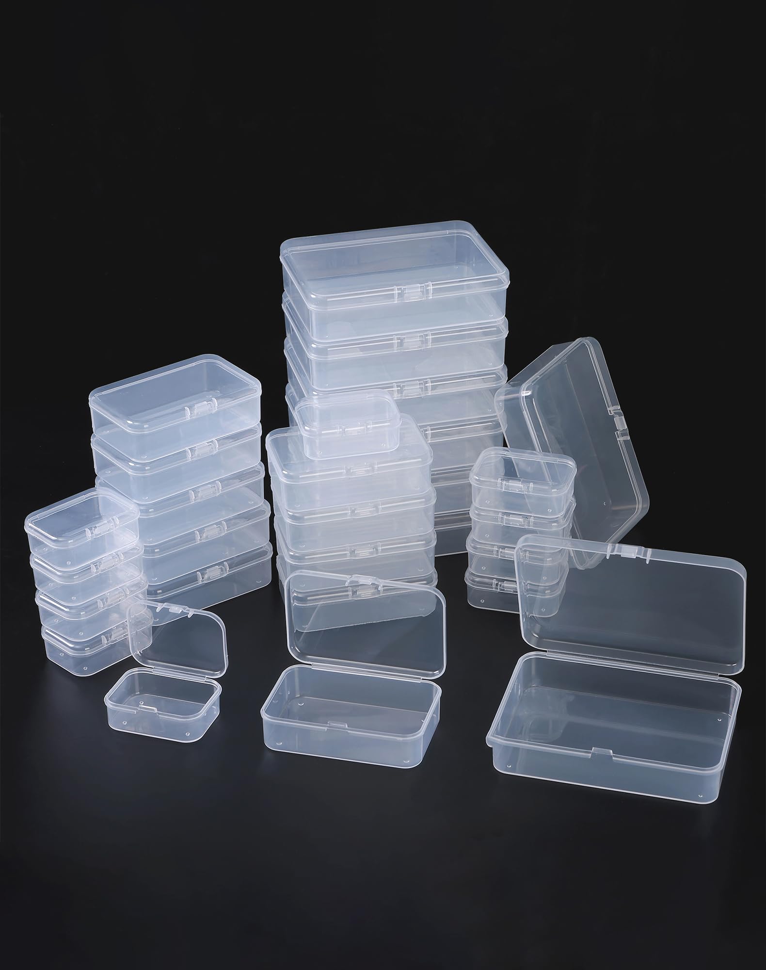 LJY 28 Pieces Mixed Sizes Rectangular Empty Mini Plastic Storage Containers with Lids for Small Items and Other Craft Projects (Clear)
