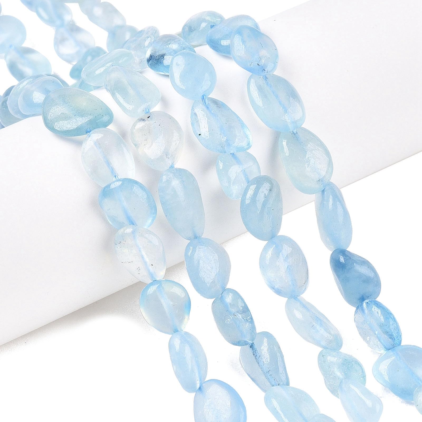 Spritewelry 30~45pcs/Strand Natural Aquamarine Beads 8-15mm Healing Gemstone Oval Loose Beads for Jewellery Making Bracelet Crafting Hole: 1mm