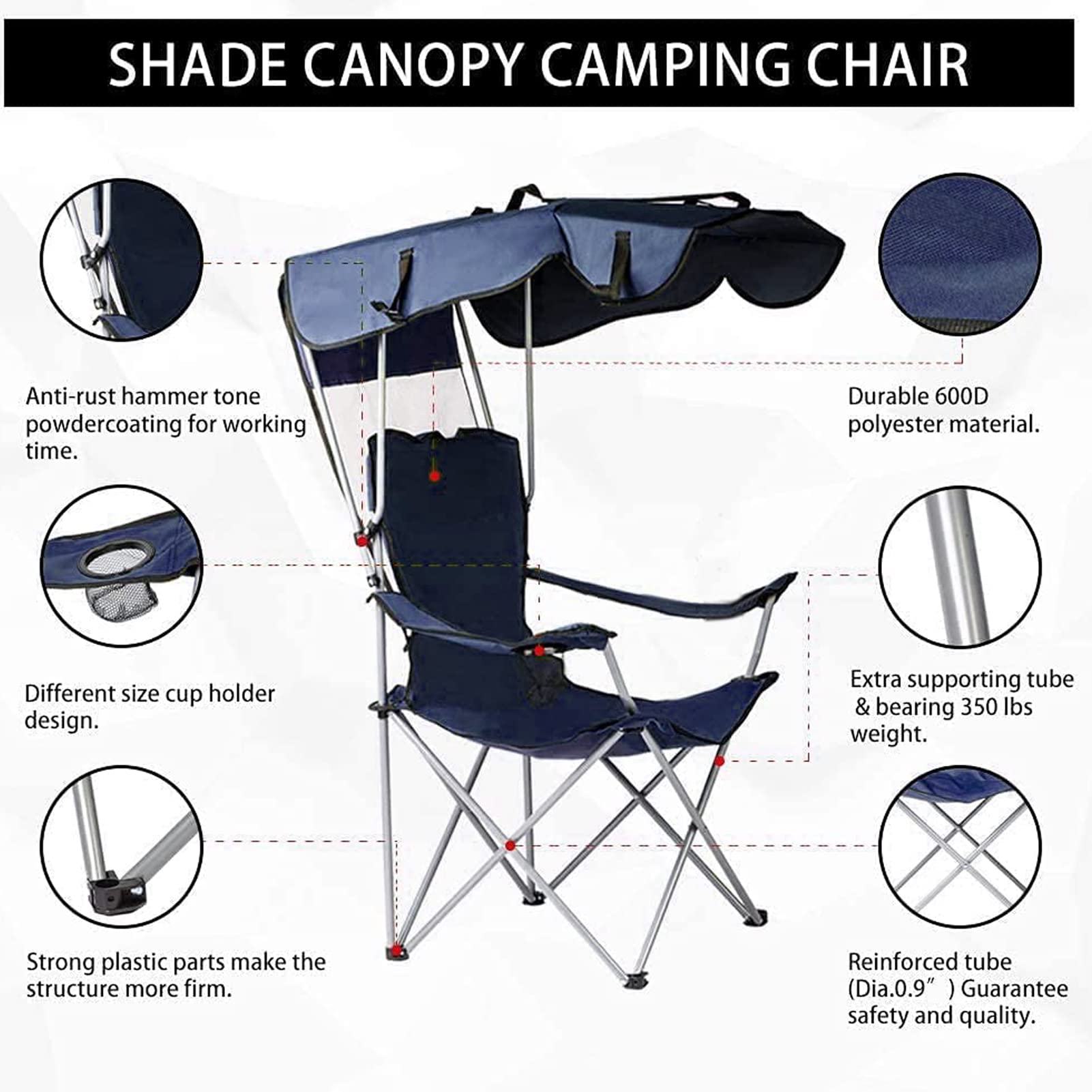 Black Holdfiturn Folding Camping Chair 120kg Lightweight Durable