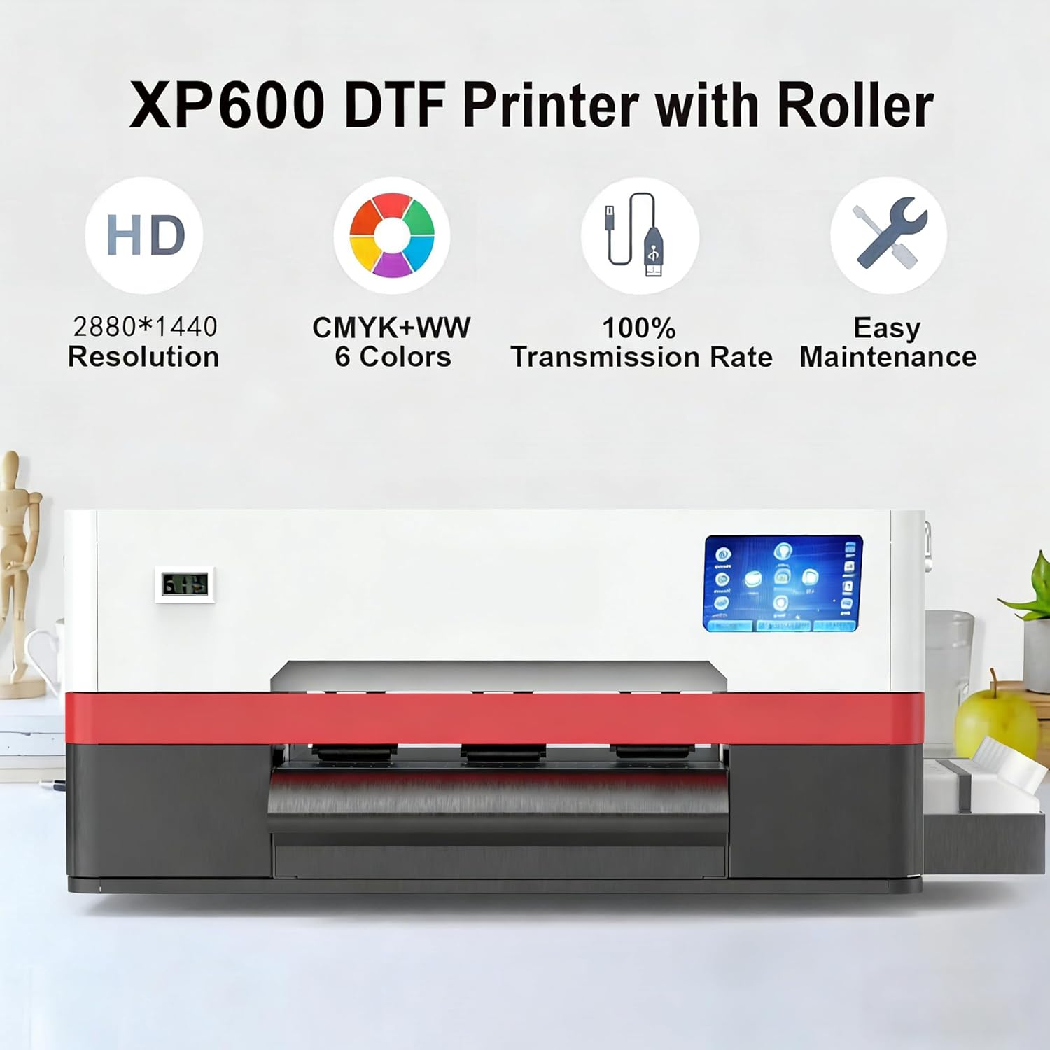 DTF Printer XP600 with White Ink Mixing System and Roll Feeder DTF Transfer Printer Machine Super Fast Speed Direct to Film Printer for T-Shirts Hoodies Textiles (Printer + Heat Press + Oven)