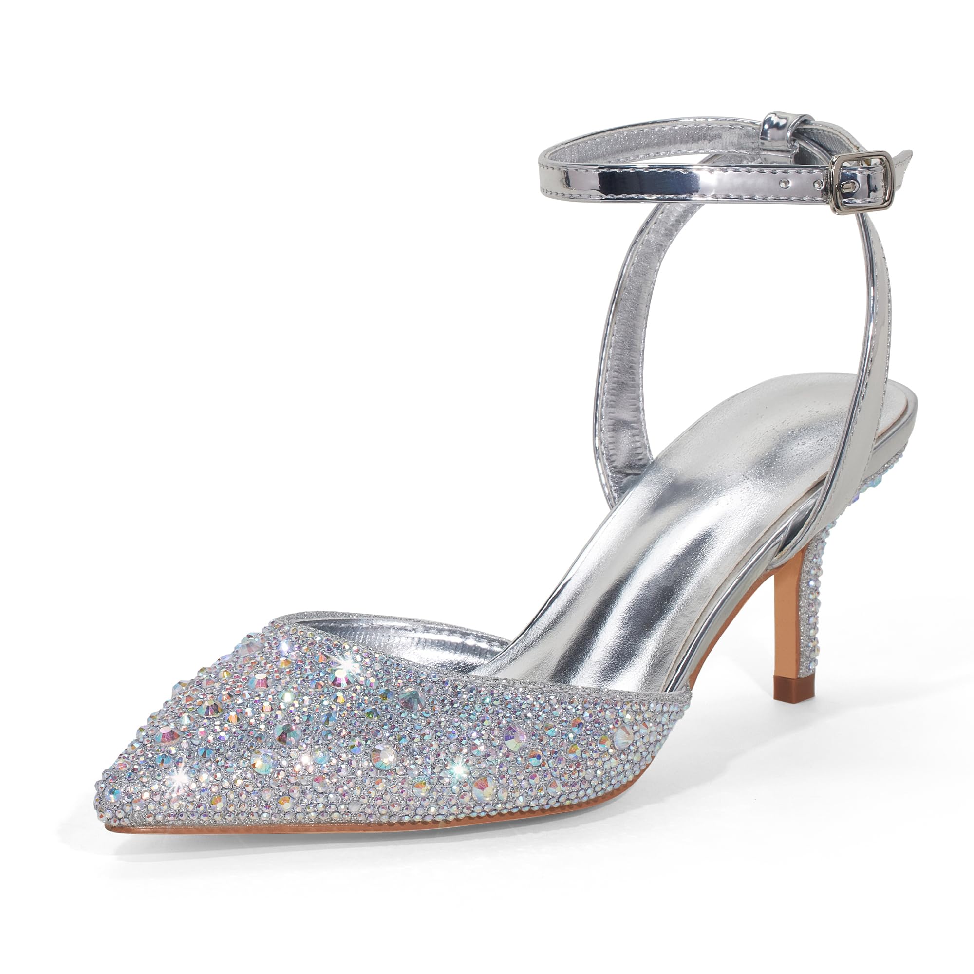 GENSHUO Scarpe col Tacco Alto con Strass da 6,5 ​​cm, Punta affilata con Cinturino alla Caviglia, Eleganti Scarpe da Cerimonia