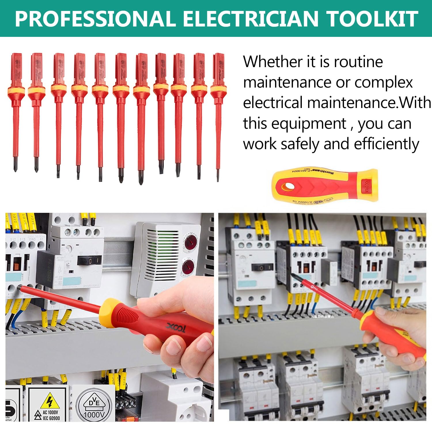 13 Pezzi Set 1000 V Set Cacciaviti Isolati, Cacciaviti Professionali Magnetico Elettricista, Kit Giraviti Elettricista, Cacciavite Intercambiabile, in Acciaio CRV