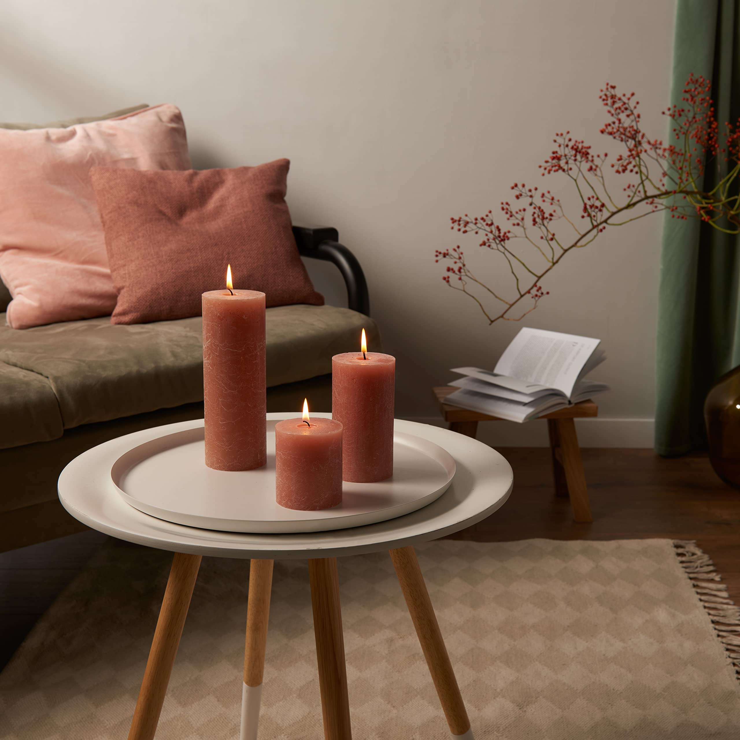 Bougies Pilier Bolsius Rustique - Lot De 4 - Vieux Rose - 35h Combustion - Cire Végétalienne Sans Huile Palme