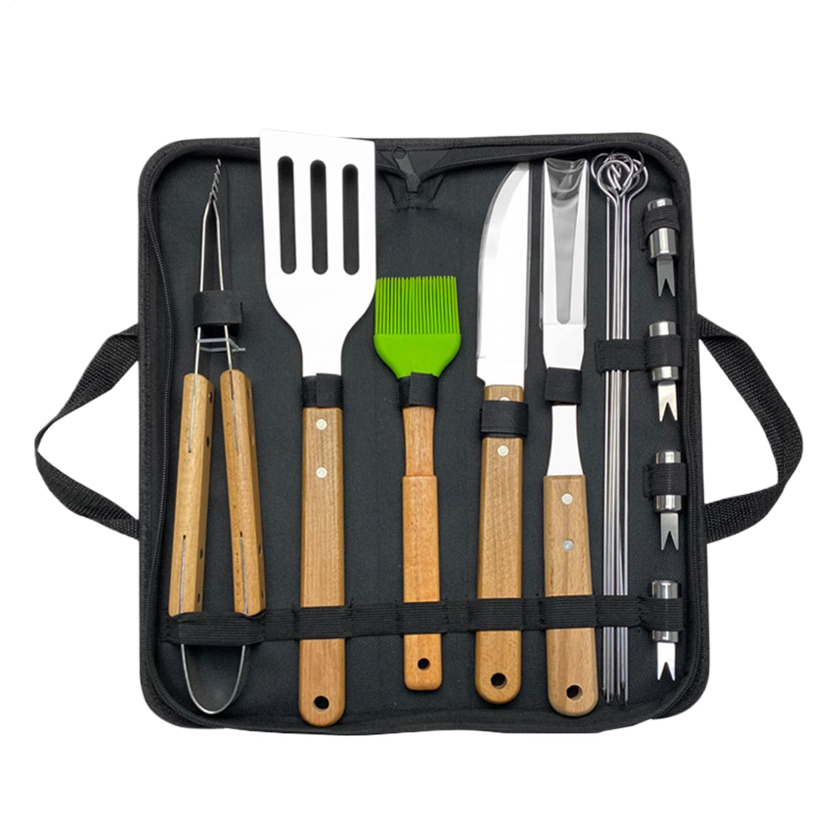 Set di attrezzi per barbecue, 16 pezzi, in acciaio inox, per campeggio, giardino, picnic