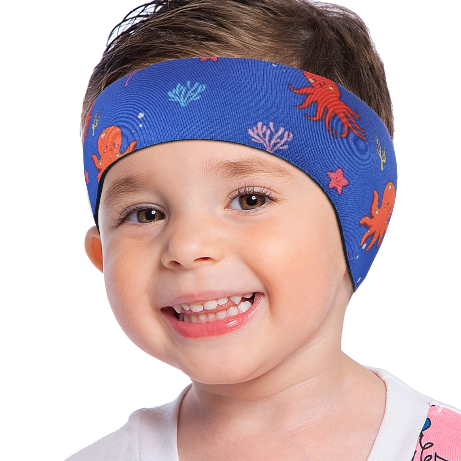 MoKo Swimming Headband for Kids, Cute Cartoon Swim Headband Ear Band for Kids Keep Water Out Waterproof Ear Protection Band for Bathing Swimming Ear Band for Kids Age 4-17 M Size, Blue Octopus