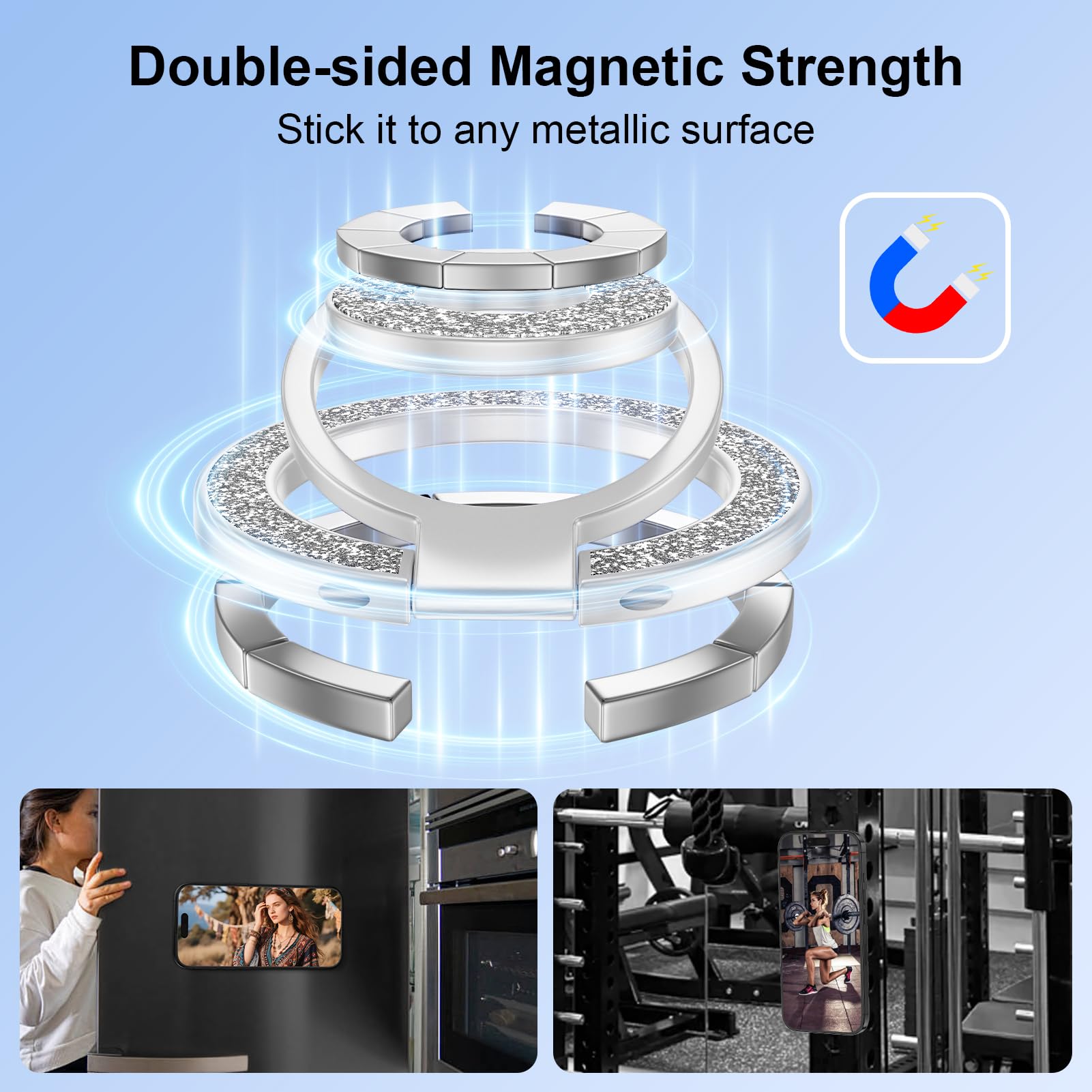 Supporto ad anello magnetico per MagSafe per iPhone 17 Pro 16 15 14 13 12, supporto ad anello per Samsung S26 S25 S24 S23 S22 A17 A16 A56 A55 A36 con accessori MagSafe