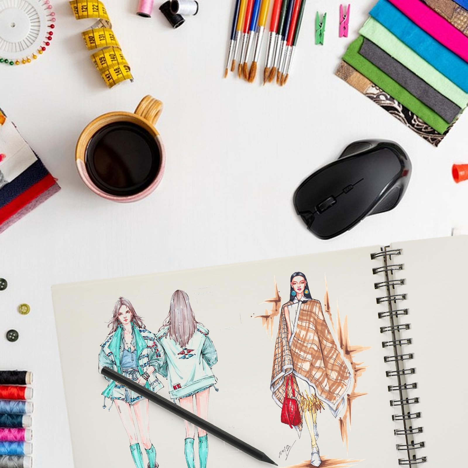 Szkicownik A4, 120 stron grubego papieru rysunkowego, spiralnie oprawiony twardy blok rysunkowy 160 g/m², idealny do szkiców, ilustracji i portretów (Czarny)