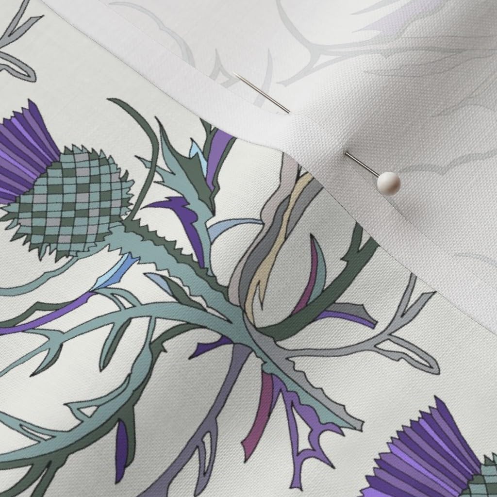Spoonflower Fabric - Scottish Garden Thistle Cream Thistles Scotland Printed on Petal Signature Cotton Fabric by The Yard - Sewing Quilting Apparel Crafts Decor