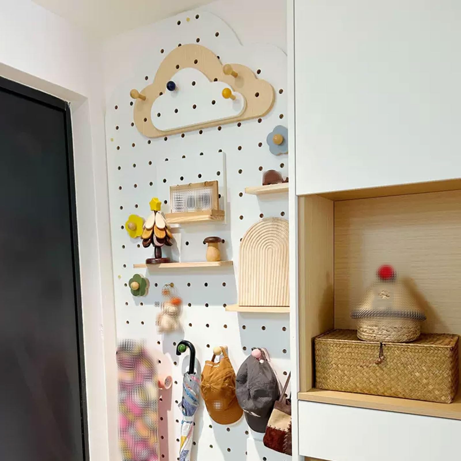 Panel Perforado Herramientas Pared Tablero Multicapa de Madera Maciza Estante Modular Pared Altura de Capa Ajustable Pegboard Wall Organizer Capacidad de Carga Por Capa: 10 Kg(Gray)