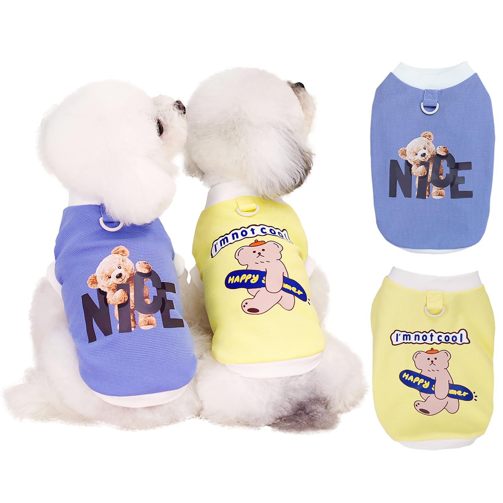 Izefia 2 Pieces Dog Shirts Clothes T Shirt for Small Dog Breathable Bear Pattern Cool Summer Cotton Tank Top Vest Puppy Cat L