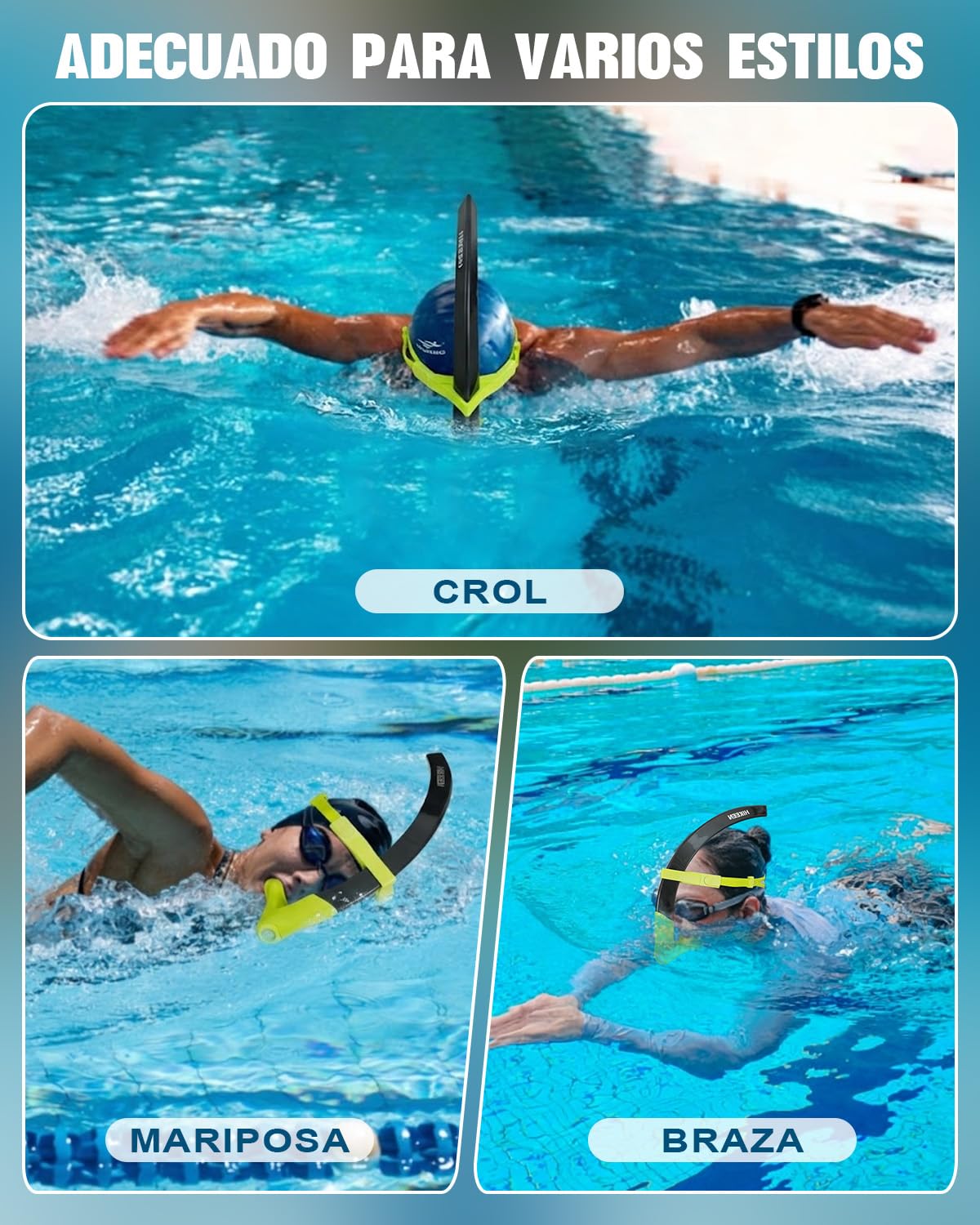 BOOSTEADY Tubo Natacion Frontal de Gran Diámetro: Accesorios Piscina Snorkel Adulto con Sangle Ajustable Hombre/Mujer, Natacion Accesorios Tubo Snorkel con Boquilla de Silicona y Válvula Drenaje