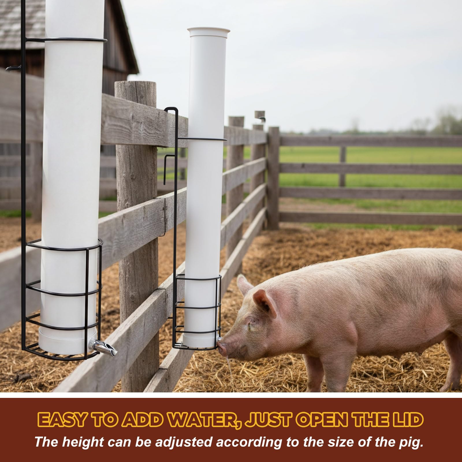 Vertikale Schweinebewässerung mit Stahlnippelabdeckung und Kabelbinder, höhenverstellbar, einfache Montage, Trinkset für Schweine und andere Nutztiere, Weiß, Größe S, 2 Sets