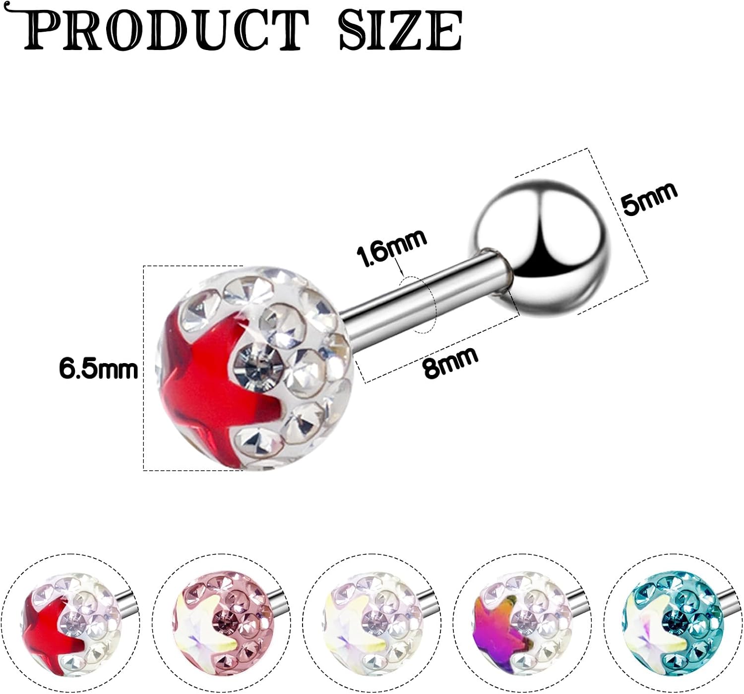 Star-Shaped Tongue Piercing Jewelry Steel Barbell Tongue Nail with Personalized Colorful Zircon Inlaid Star Tongue Piercing Human Puncture Jewelry for Women Men