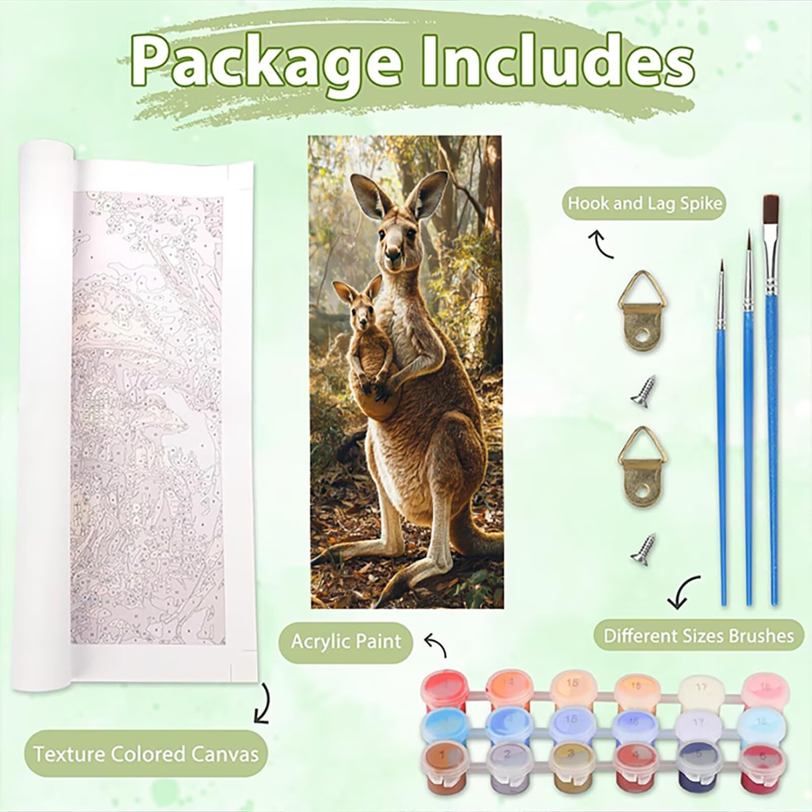 Malen Nach Zahlen 50x150cm Leinwand Tier Malen Nach Zahlen Erwachsene mit Ohne Rahmen, DIY Kreativ Set für Erwachsene mit Pinseln und Acrylfarbe, Zimmer Deko Känguru 1 Landschaft Geschenk, P0M-1013