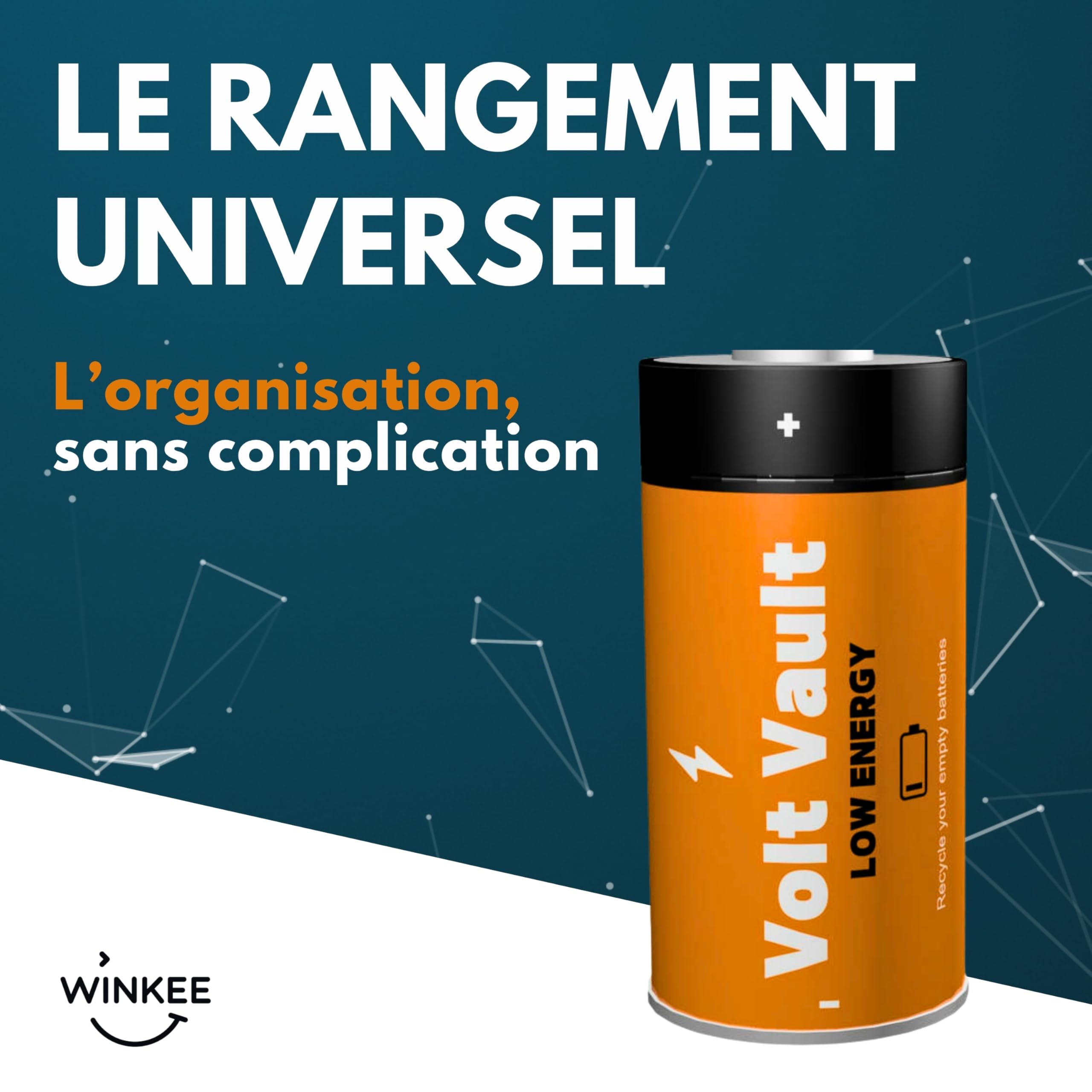 Winkee Boîte Volt Vault - Poubelle de bureau design - Rangement piles usagées - Boîte en métal
