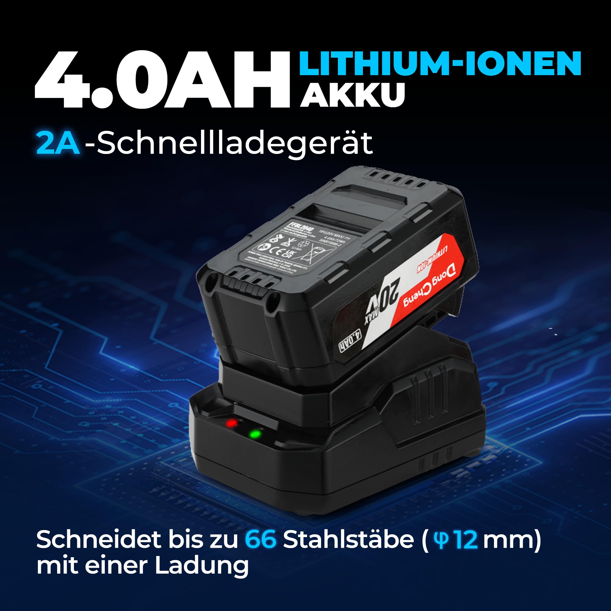 DongCheng 18V Akku Winkelschleifer Ø125mm, Schnellverschlussabdeckung | 8500 U/minBürstenloser Motor, Anti-Vibrations-Griff, 2 Schleif-, 2 Fächer-, 2 Trennscheiben, 4.0Ah Akku & Ladegerät