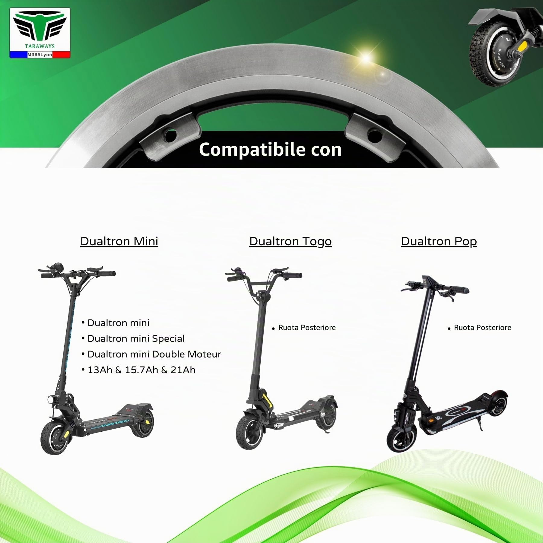 Cerchio posteriore compatibile con monopattino elettrico Dualtron mini e Dualtron Togo e Pop(2 pezzi)