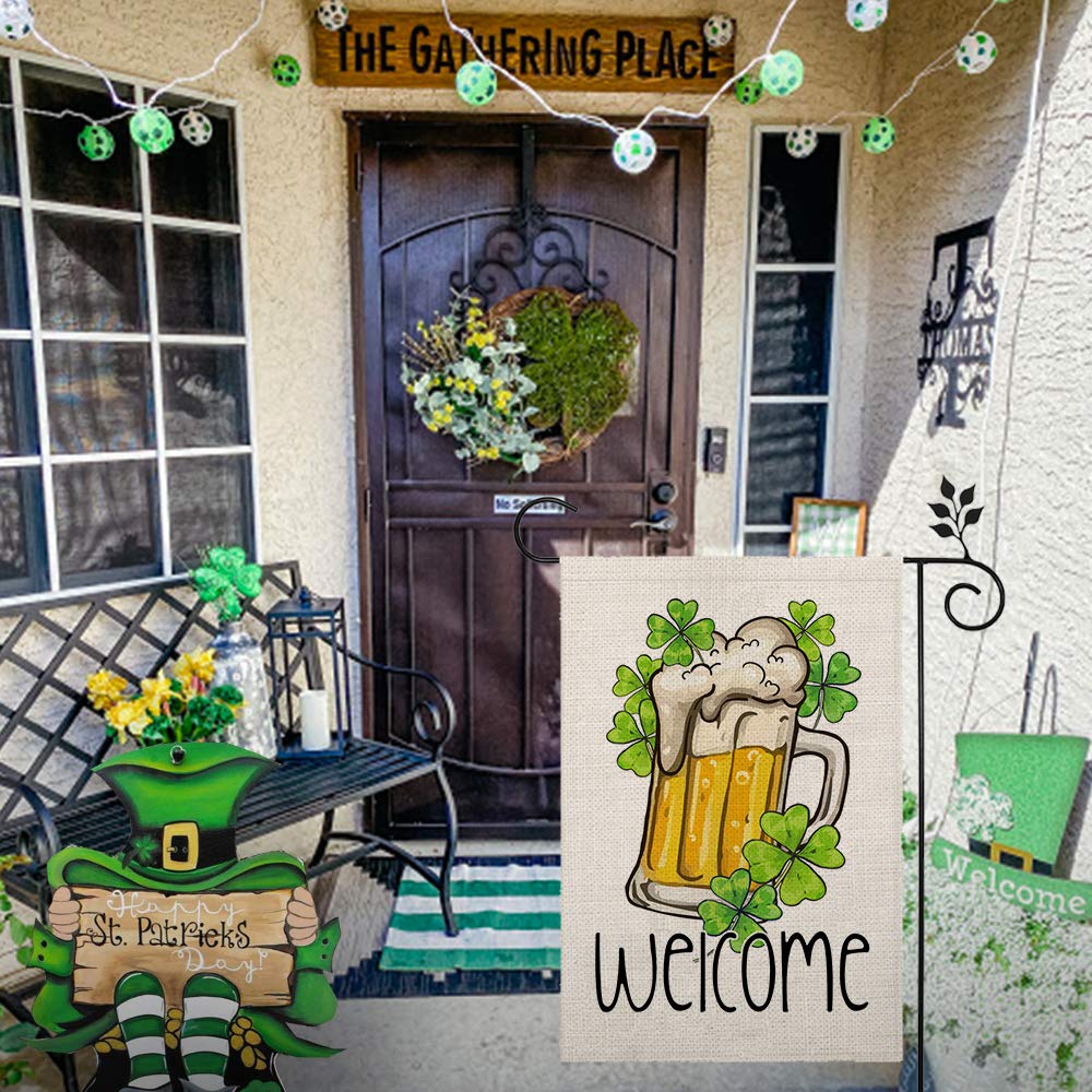 CROWNED BEAUTY St. Patrick‘s Day Gartenflagge – 30,5x45,7 Cm, Doppelseitig, Wetterfest Mit Kleeblatt-Design (CF1715-12)