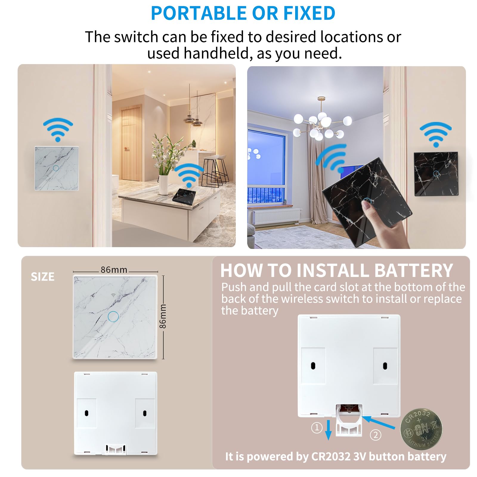 Funkschalter Set, RF433 Lichtschalter Funk, Long Distance RF Wireless Remote Control Range, Touch Lichtschalter Licht, Wandlichtsschalter, Funk Schalter (Black-3x1key 1receiver)