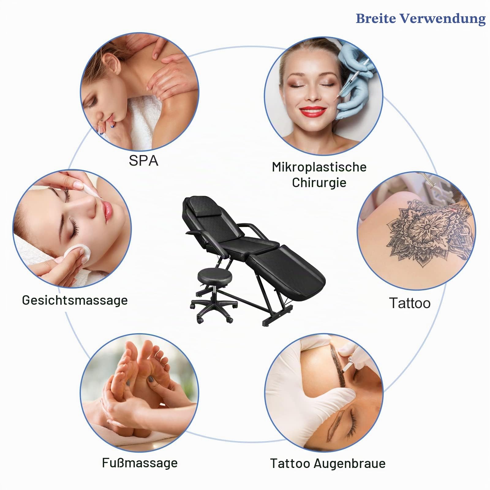 LEADZM Massageliege Kosmetikliege klappbar 3 Zone Schwarz | Höhenverstellbar Friseur Spa Schönheitssalon Ausrüstung