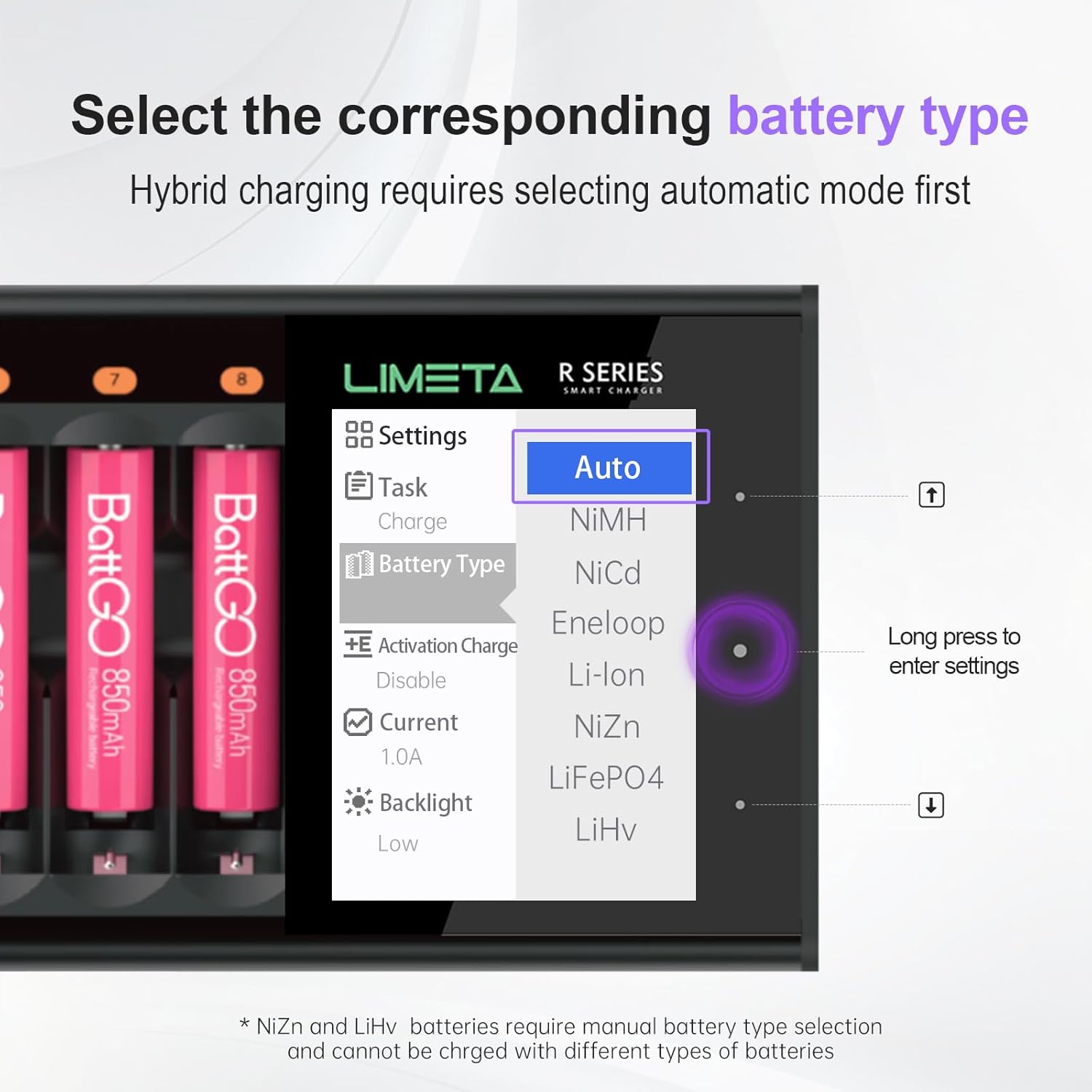 LIMETA AA AAA Battery Charger, 8 Bay Rechargeable AA Batteries Charger, USB Smart Fast Battery Charger with LCD Display, Discharg Function, Over-Charge Protection, for Ni-MH LiHv Ni-Cd Li-ion - Image 6