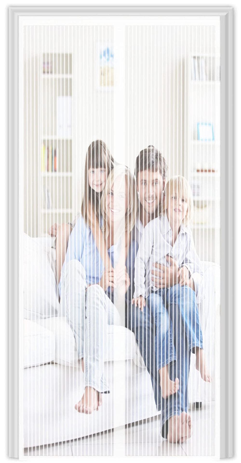 Porte Moustiquaire Magnétique,90x235cm (35.43x92.51in) Aimants Puissants Et Ruban Plein Cadre,Magnétique Fermeture Automatique Empêche Les Insectes D'entrer ,Laisse Entrer L'air Frais-Gris