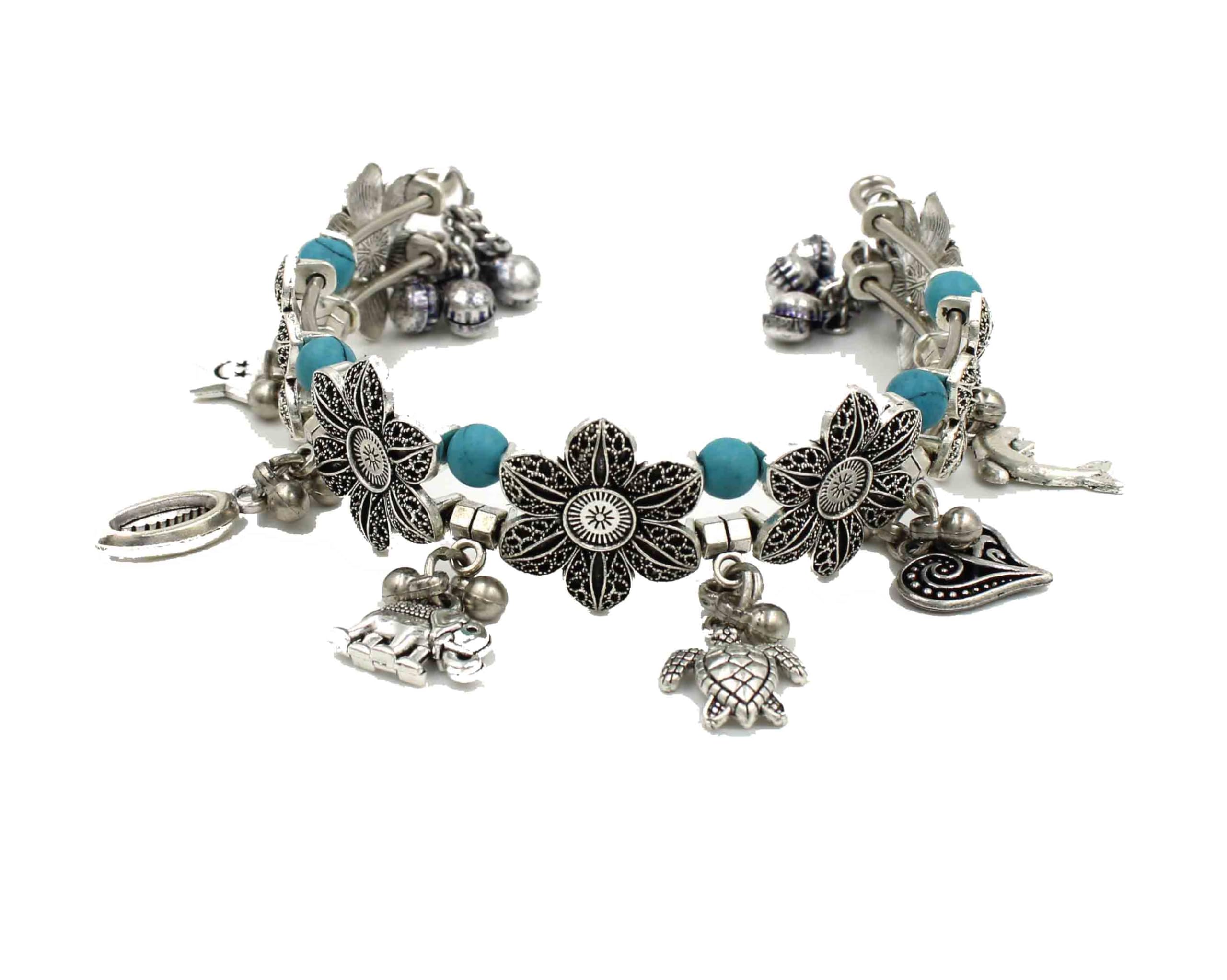 GURJARI JEWELLERS Oxidized Silver Small Flower Light Weight Adjustable Kada Bracelet with charm for Women & Girls (B0CHJV3P4Y) Amazon Price History, Amazon Price Tracker