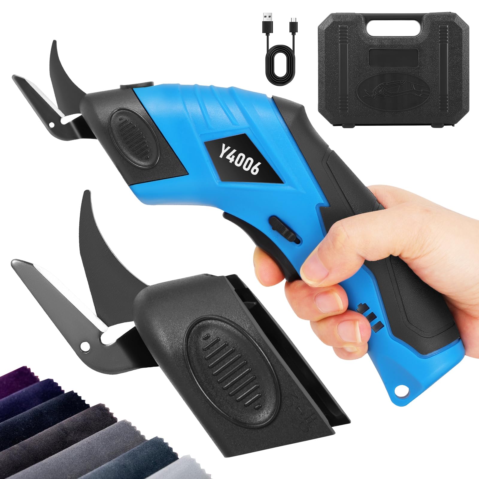 Electric Scissors,Cordless Fabric Scissors with 2 Cutting Blades,3.6V Cordless Electric Cutter with Storage Box for Cutting Cardboard,Leather,Carpet,Wallpaper,Potted Plant