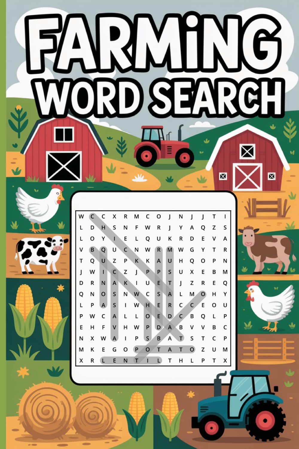Farming Word Search: 50 Farm Themed Large Print Puzzles for Adults and Seniors | Relaxing Countryside Word Games with Animals, Crops, and Tractors