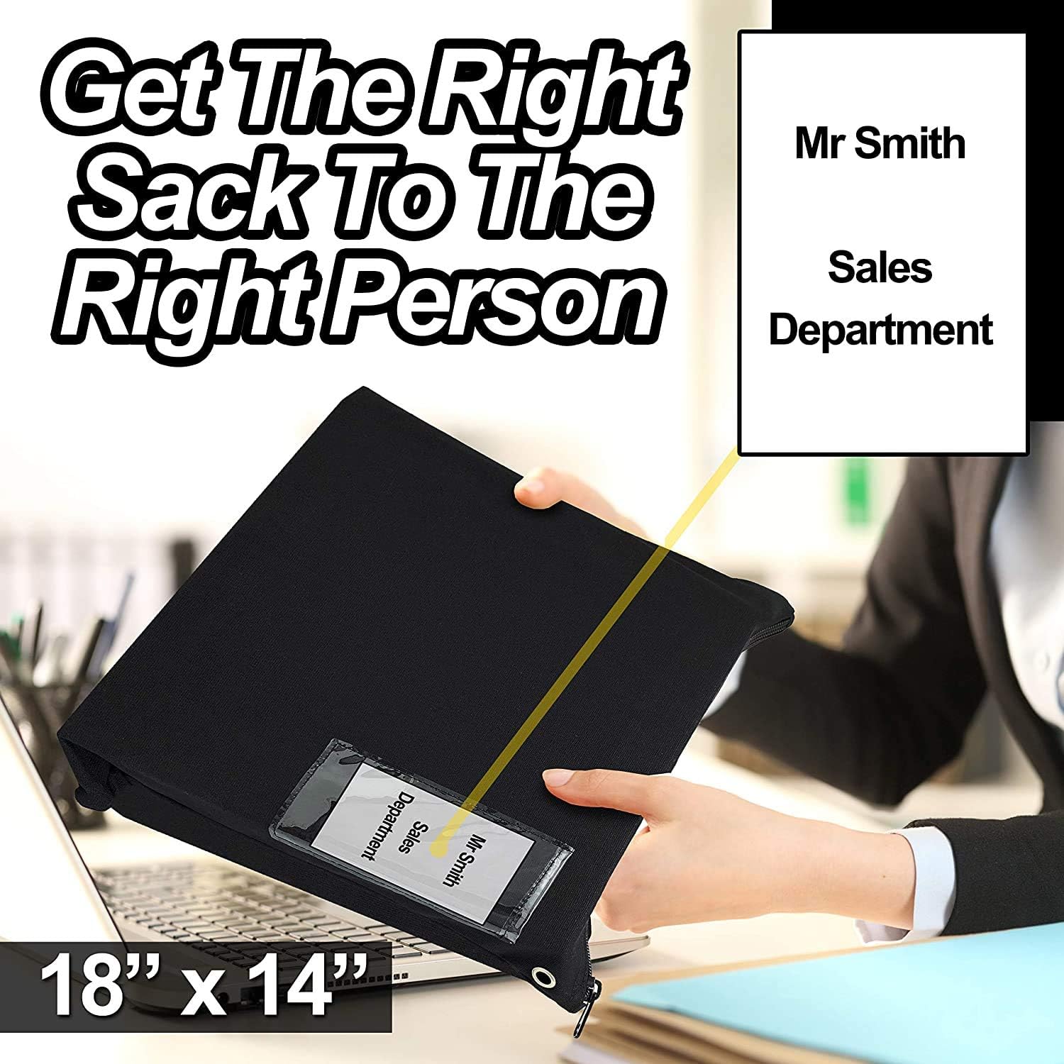 Interoffice Mailer Canvas Transit Sack Zipper Bag - Extra Strong Zipper (18" x 14", Black 50-Pack) : Office Products