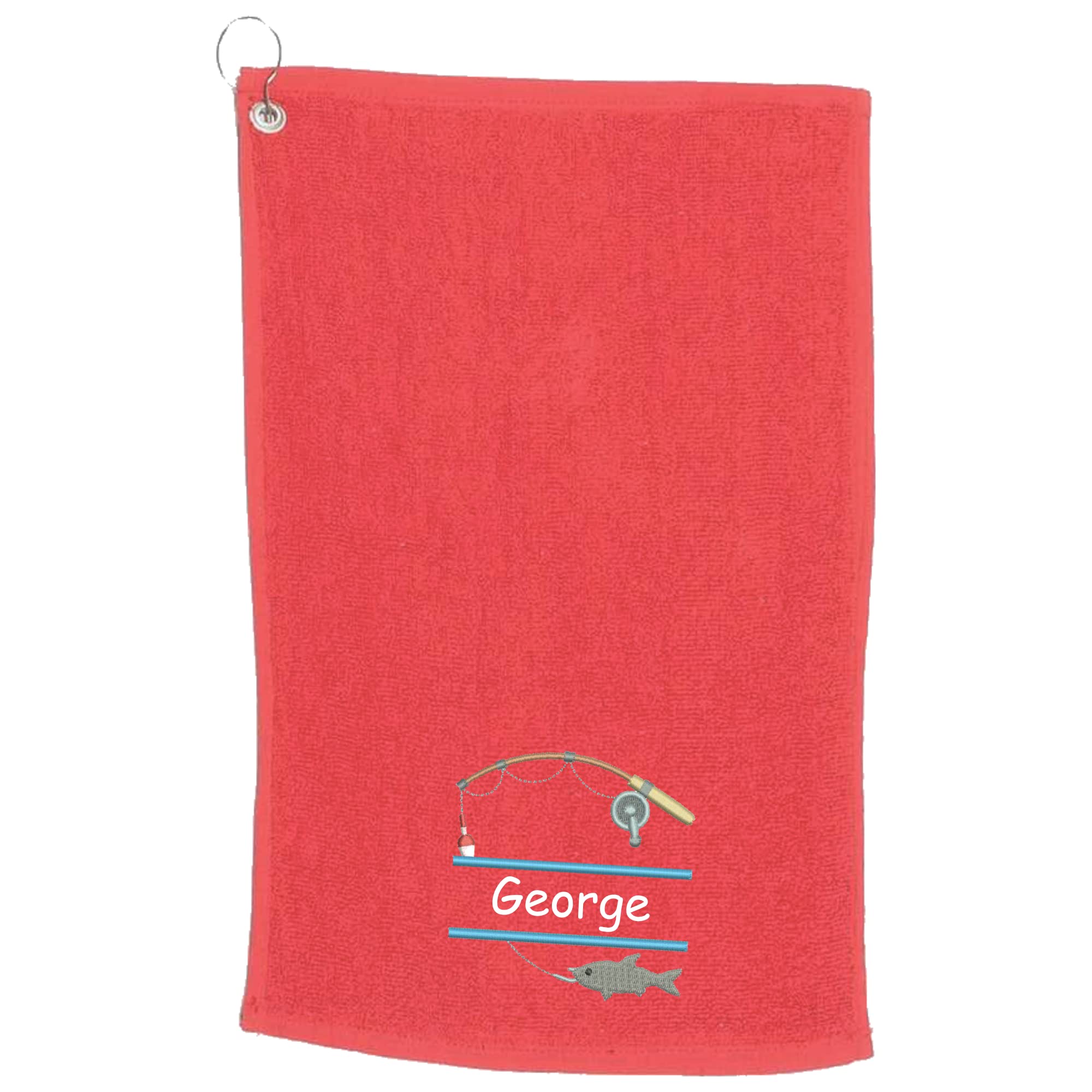 Personalised Embroidered Fishing Towel Name or Initials £12.50 each - Fishing Gift Personalised. 5 Colours To Choose (Red)