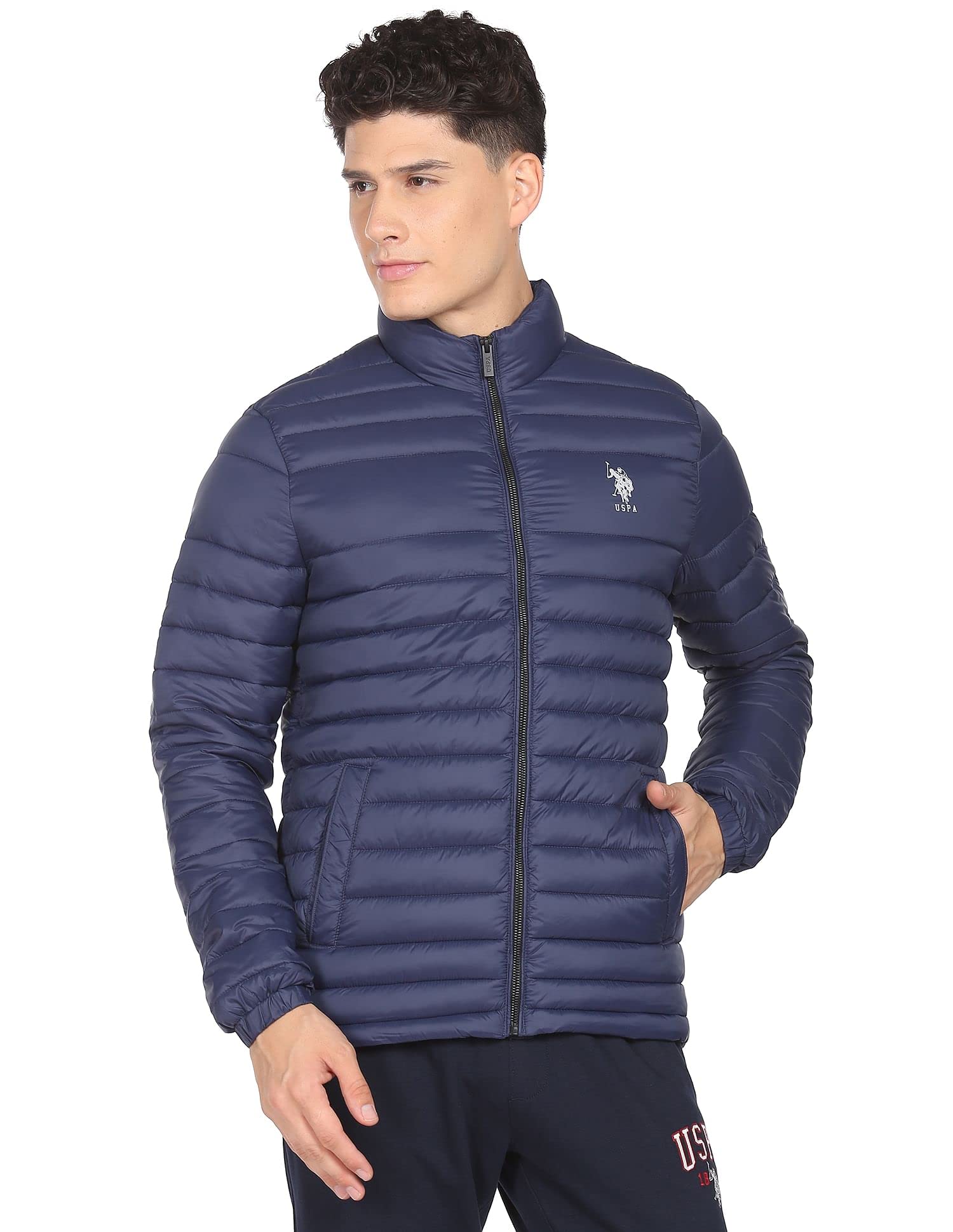 u.s. polo assn. Men Navy Solid High Neck Quilted Jacket-picture-23