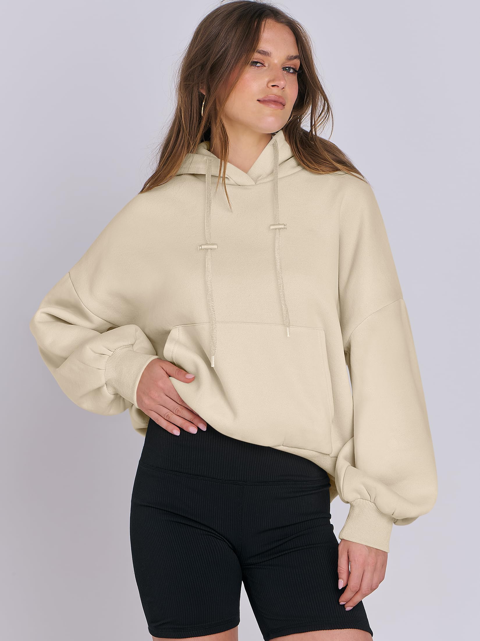 Damskie bluzy oversize z kapturem latarnia rękaw bluzy polarowe 2024 jesień luźny sweter nastolatki dziewczyny preppy top ubrania