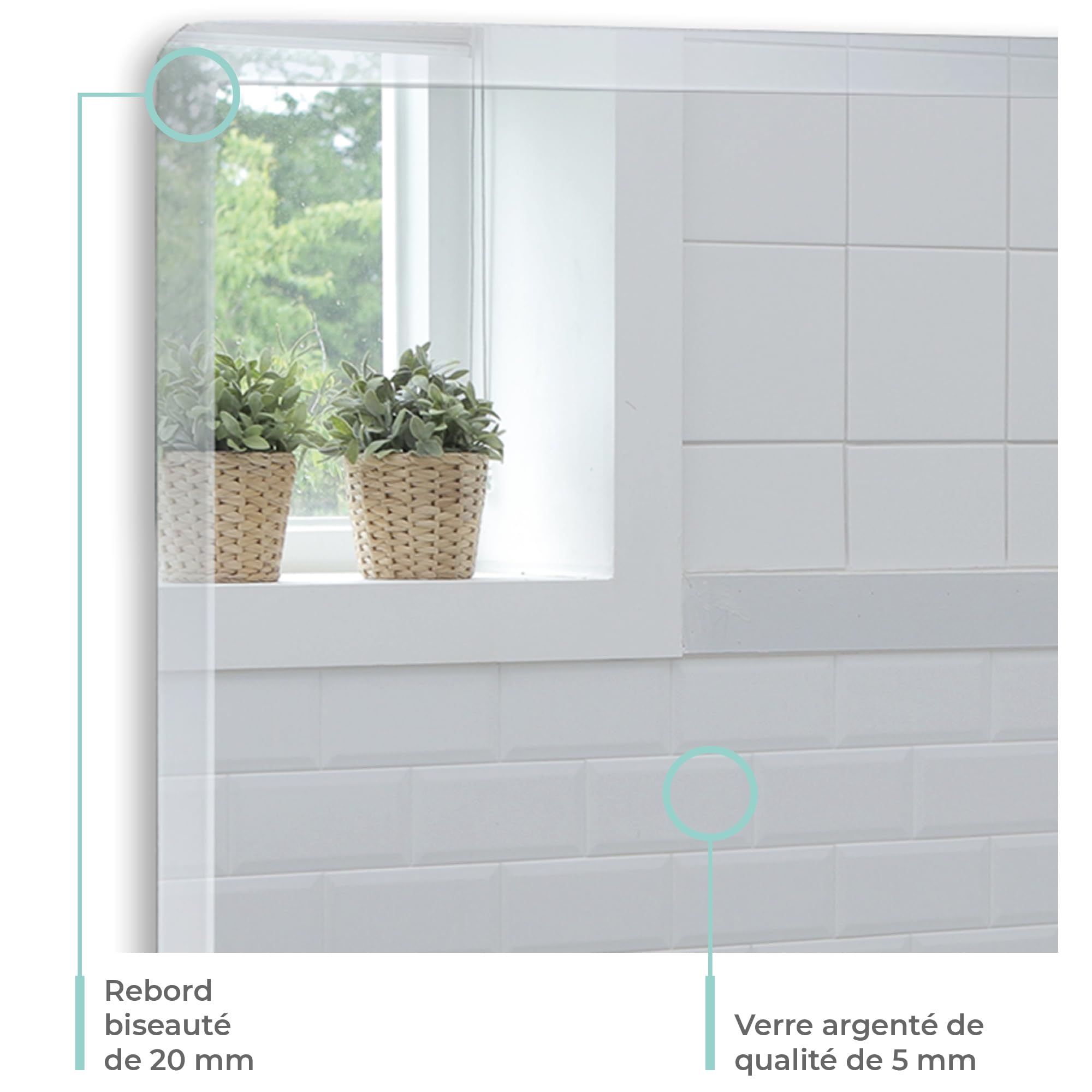 Mood® Specchio da Parete Rettangolare, Specchiera Senza Cornice, per Bagno Ingresso, Corridoio, (60cm x 45cm)