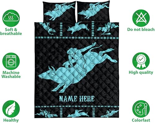 Miniatura 2 de OhaPrints Juego de ropa de cama y fundas de almohada personalizadas, diseño de vaquero de Bull Riders, color turquesa, juego de ropa de cama y funda