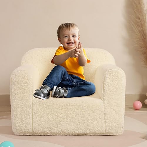 Miniatura 5 de Silla de Sherpa Suave y Acogedora para Niños, Silla de Espuma Acogedora para Niños Pequeños para Niños y Niñas, Crema