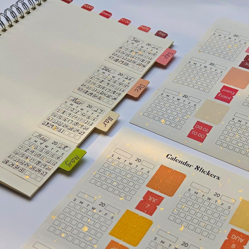 Perpetual Calendar Stickers Colorful Planner Monthly Tabs for Notebooks, Binders, Textbooks, Project Management, Annual Goals, Client Files (Sunlight)