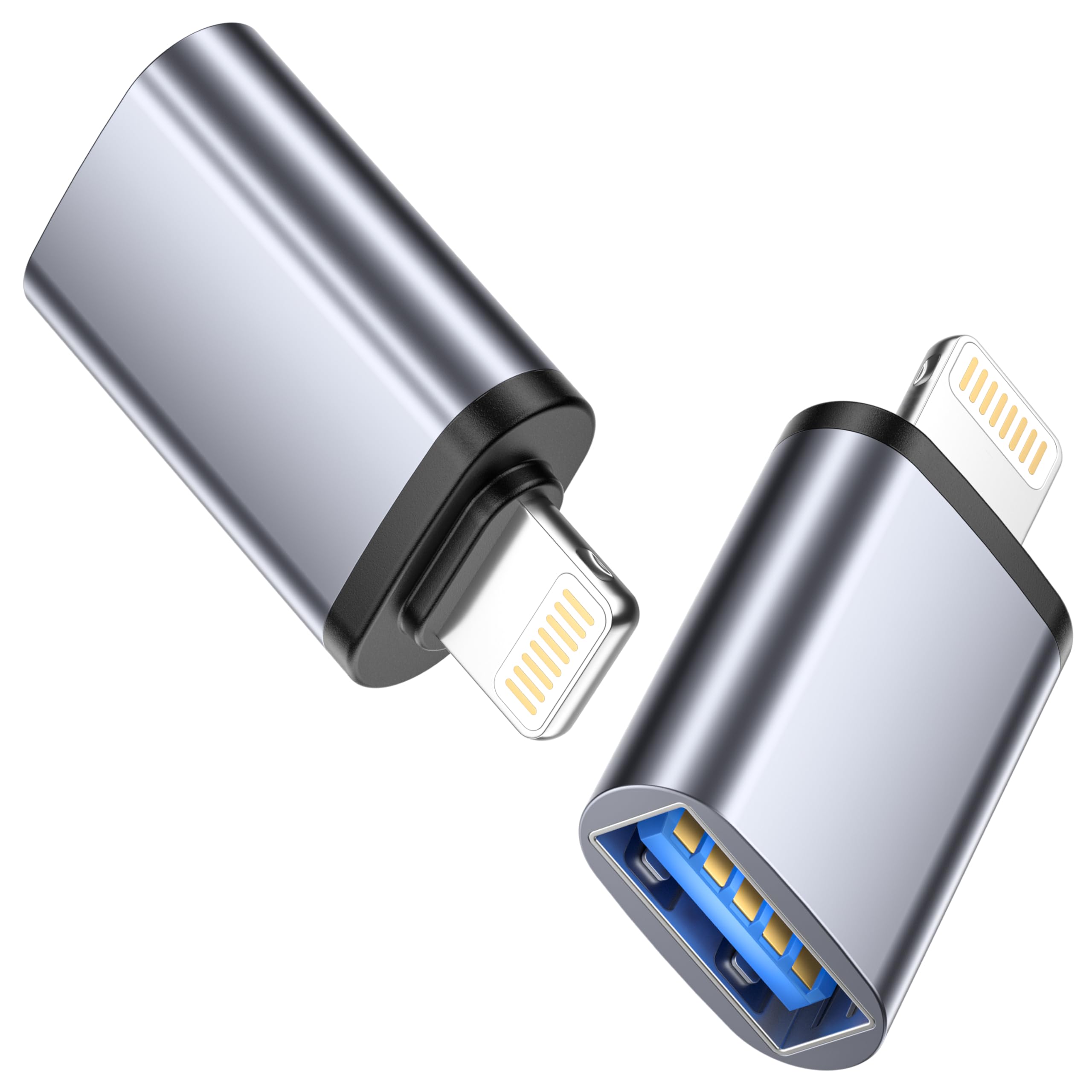 Adapter USB do Lightning (zestaw 2 szt.), adapter USB do iPhone'a, adapter USB 3.0 OTG do iPhone'a 14, 13, 12, 11 Pro Max/iPada Pro, Air, kompatybilny z dyskami flash USB, klawiaturami MIDI
