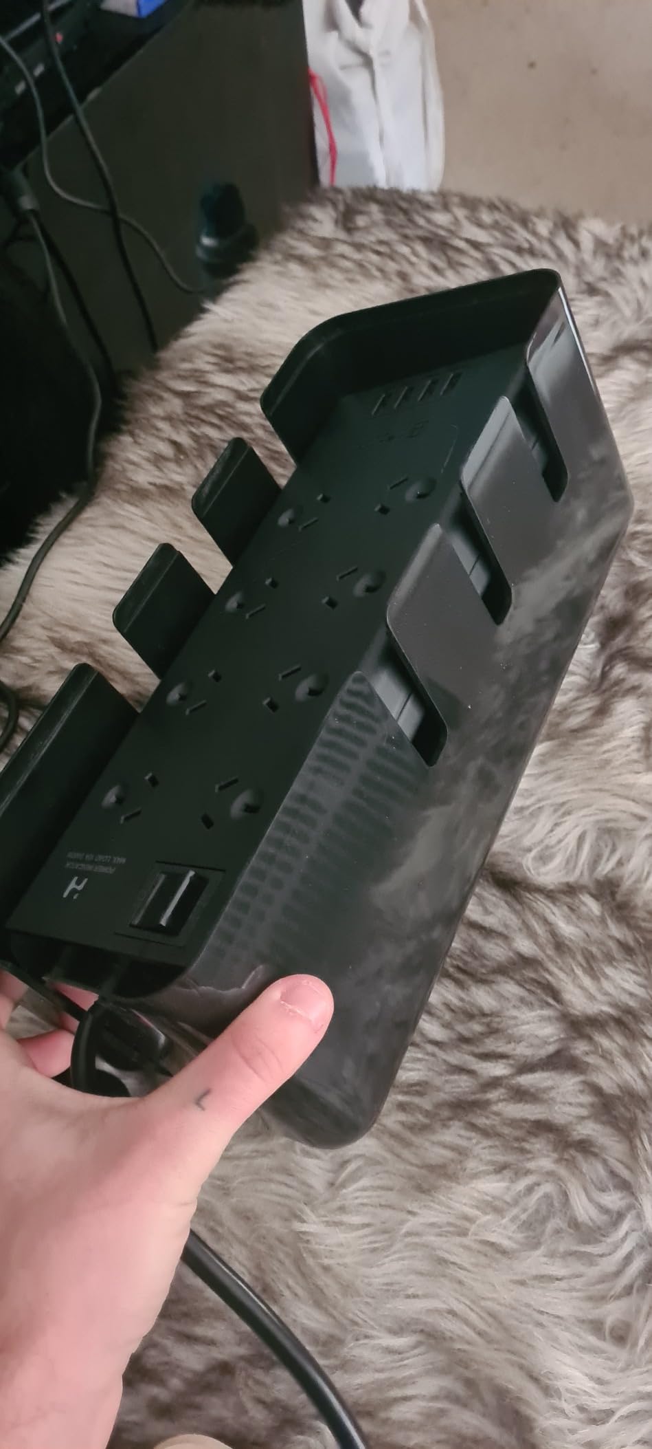 Cable Management Box by Baskiss, Solid Wood Lid, Cord Organizer for