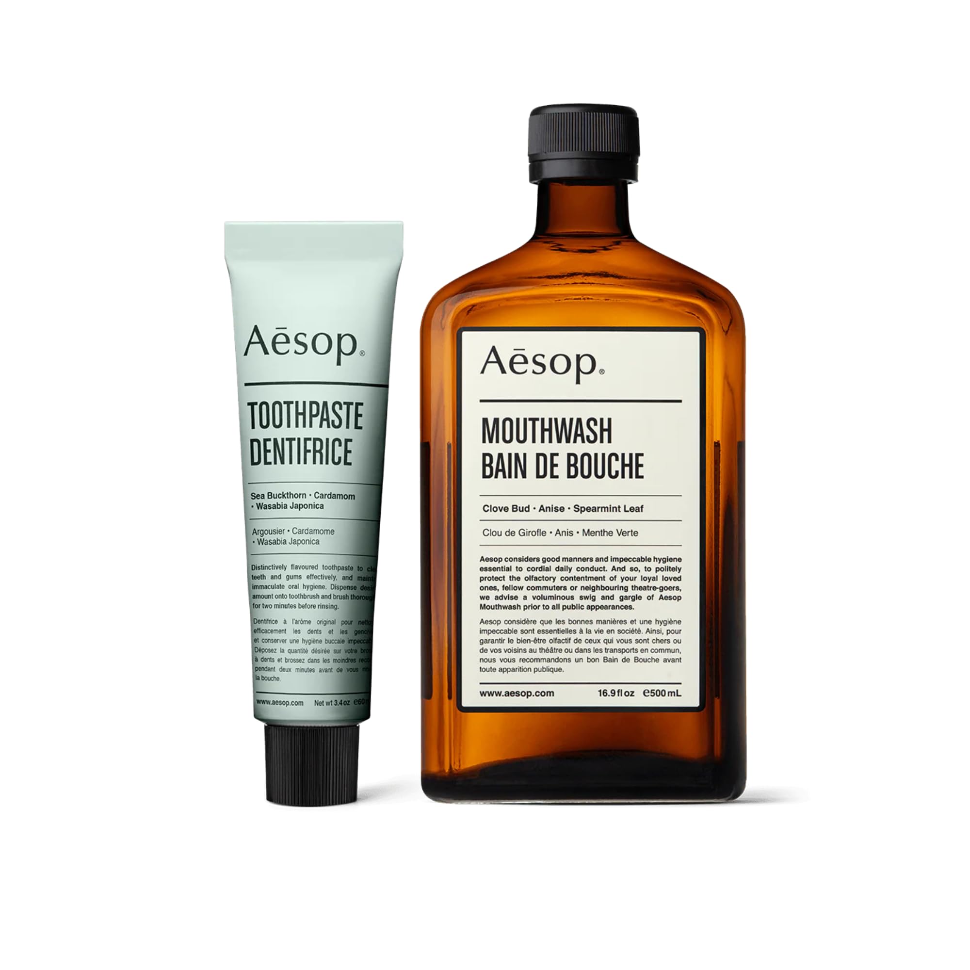 Aesop Oral Care Duo | Mouthwash & Toothpaste Set for Fresh Breath | Daily Botanical Oral Hygiene Kit (16.9 oz + 3.4 oz)