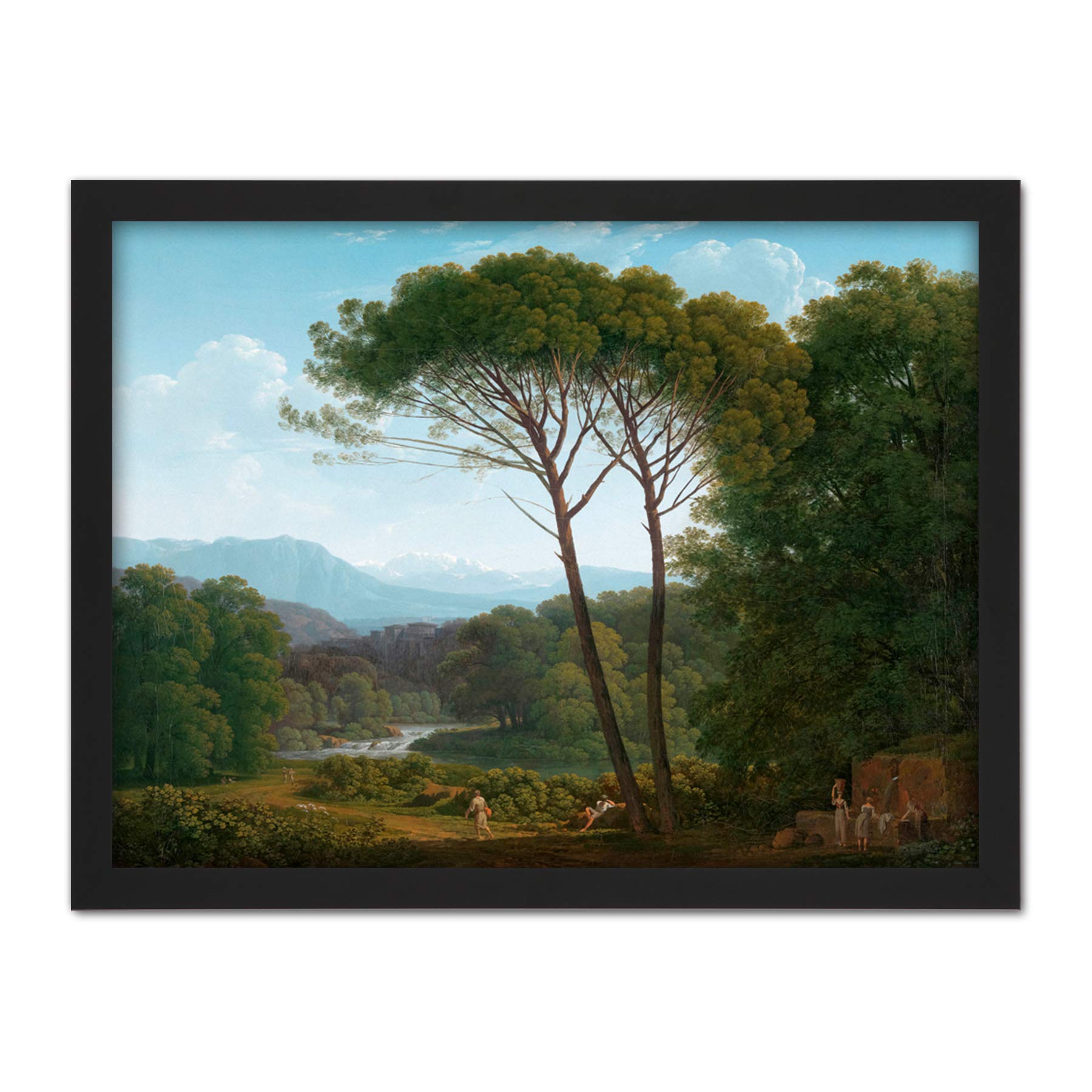 Artery8 Voogd Italianate Landscape With Pines Painting Artwork Framed Wall Art Print 18X24 Inch