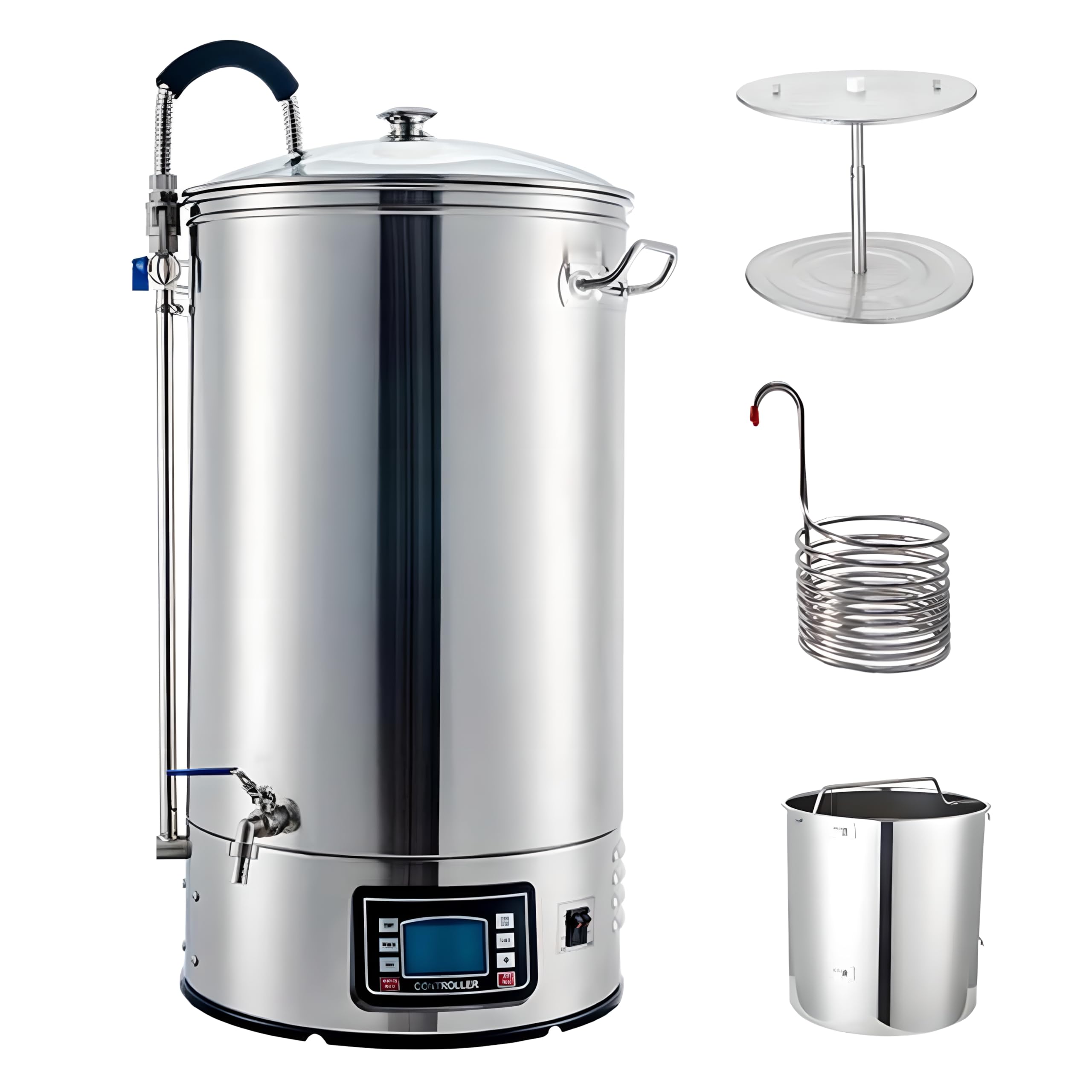Kit automático de elaboración de cerveza con tubo de puré visualizado, calefacción de 2500 W, 7 etapas programables, capacidad de 60 litros para elaboración casera