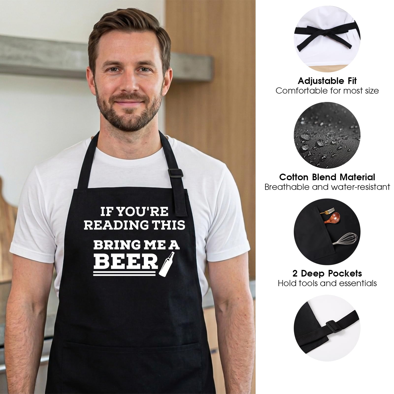 Tablier de barbecue réglable humoristique avec inscription « If You're Reading This Bring Me A Beer » - Pour homme