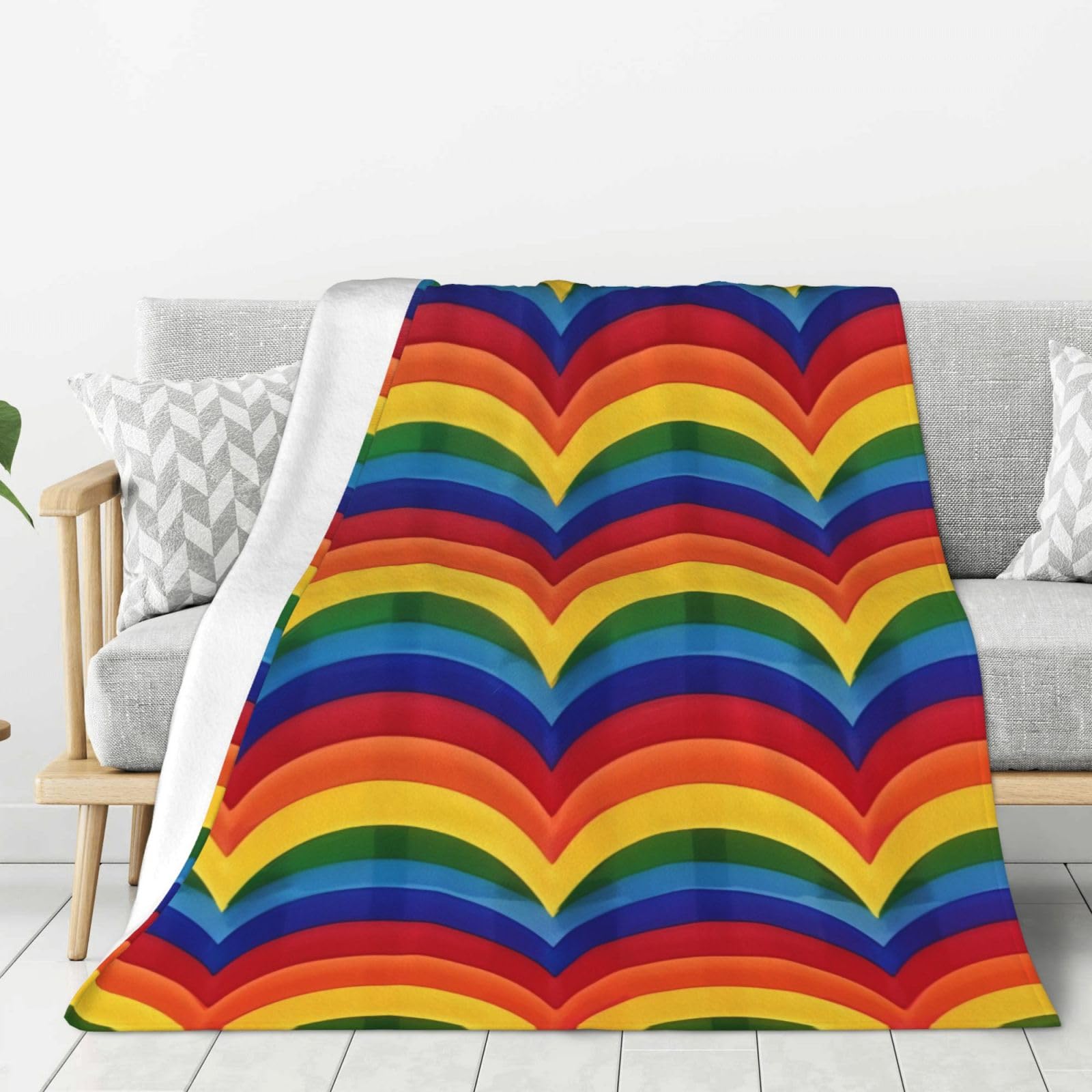 Couverture flanelle épaisse motif arc-en-ciel grand plaid chaud pour lit